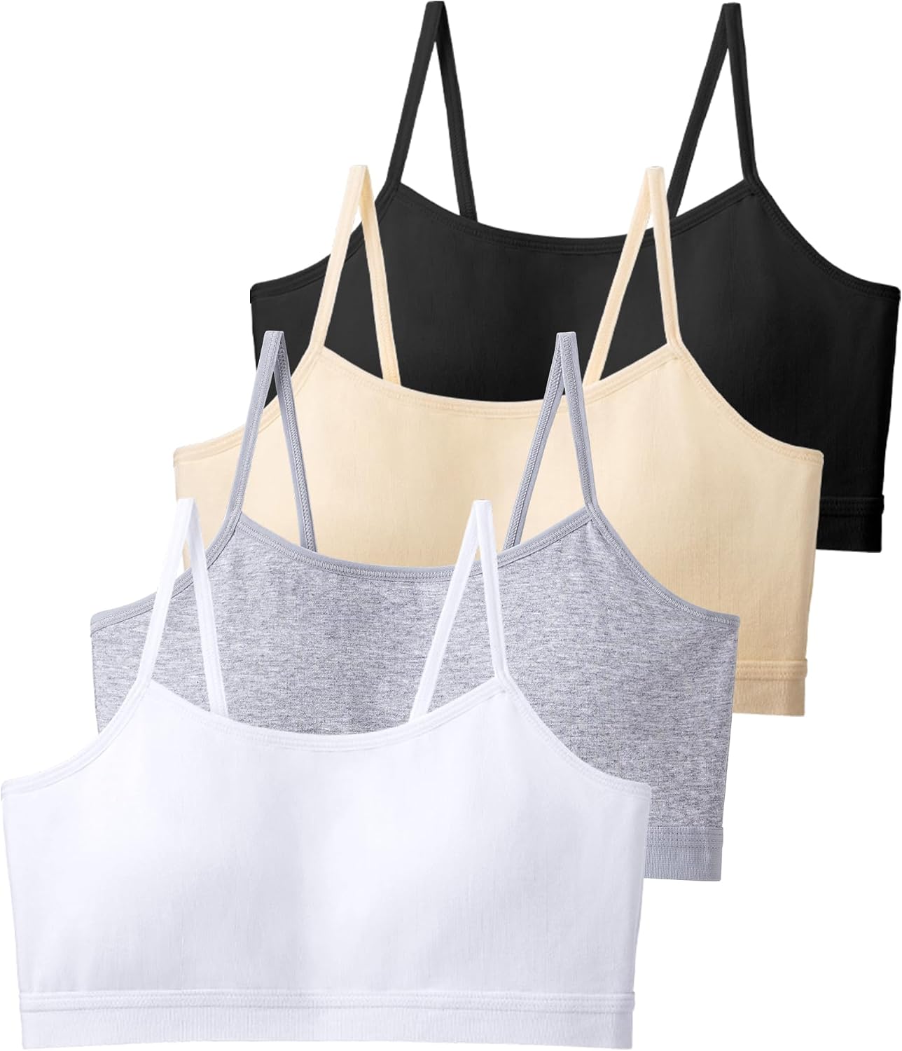 BOOPH 4Pack Cotton Training Bras for Teen Girls Sport Bra with Fixed Pads | Cotton Cami Bras 9-15 Years