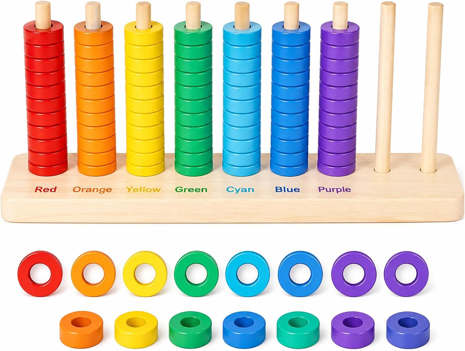 Montessori Wooden Color Sorting Stacking Toys, Montessori Toys Rainbow Rings Game with 70 Pieces, Fine Motor Skills Learning Toy, Educational Preschool Gift for Boys Girls Age 3 4 5+