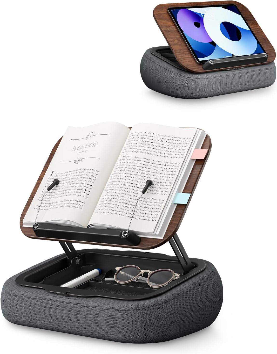 Lap Beanbag Book Stand with Storage, Adjustable Reading Pillow for Bed & Desk, Multi-Angle Book Stand Pillow Holder, Hands-Free Lap Reading Stand for Book,iPad, Tablet
