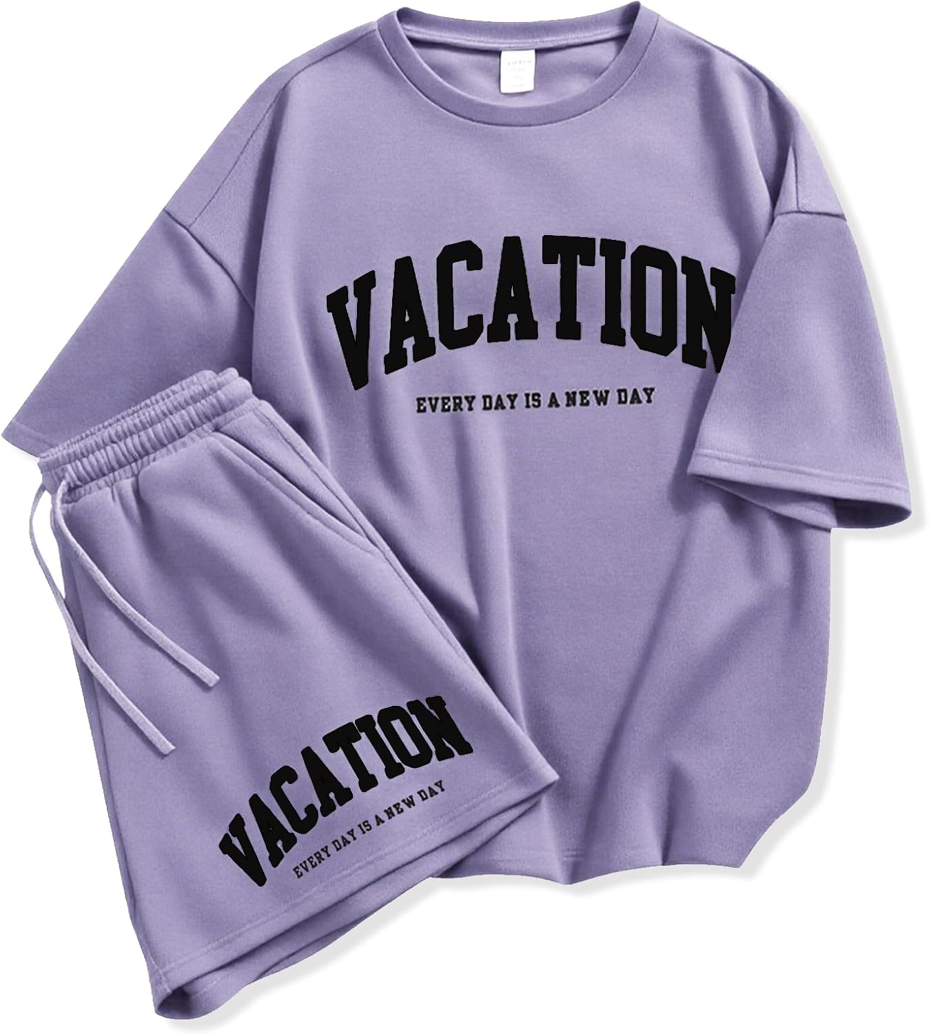 Size 6-12 Years Girl’s Tracksuit Sets 2 Piece Outfits Letter Print Vacation Tee Top and Drawstring Waist Shorts