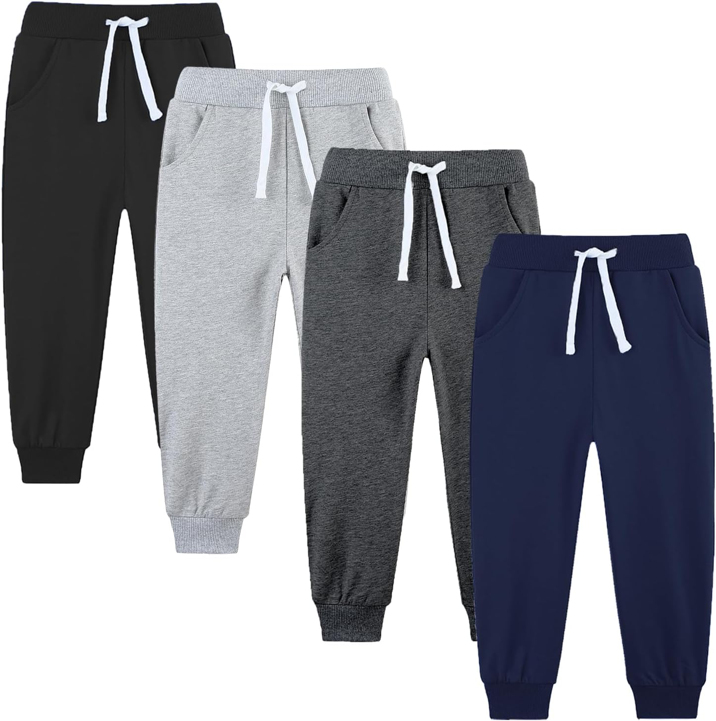 4 Pack Toddler and Kids Boys Sweatpants Joggers Cotton Active Soft Joggers Pants with Functional Drawstring 2-14Y