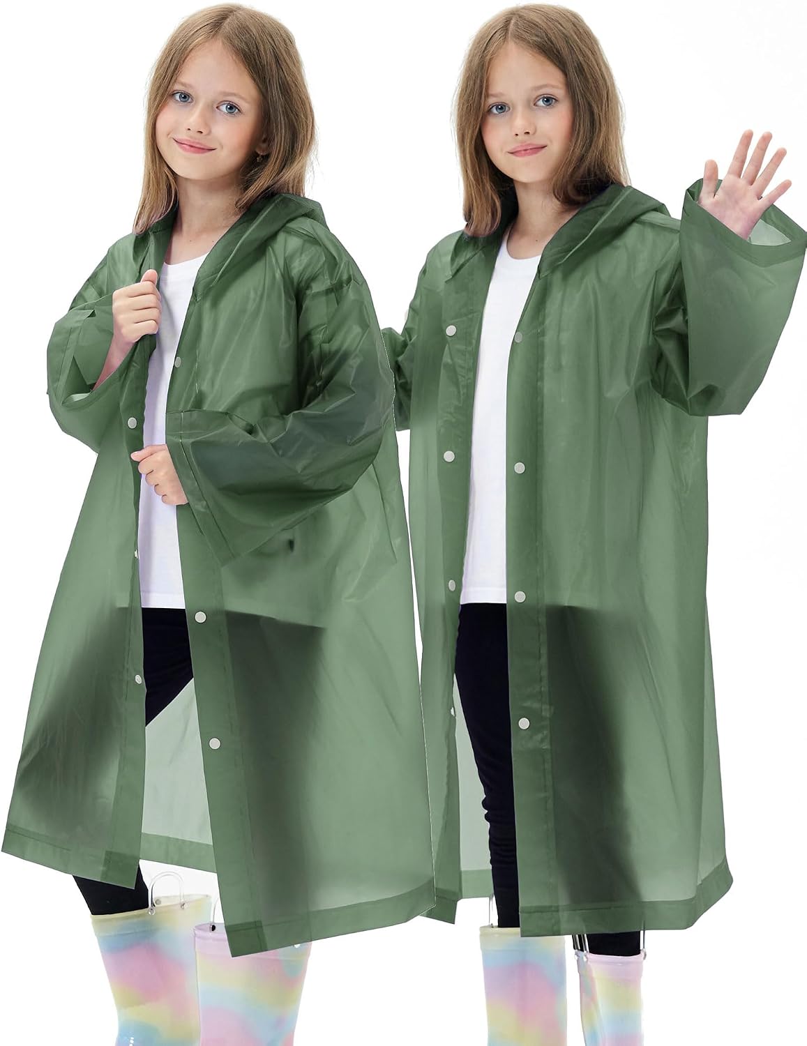 2 Pack Reusable Waterproof Raincoat EVA Emergency Rain Ponchos One Size Rain Jacket for Children, Boys and Girls