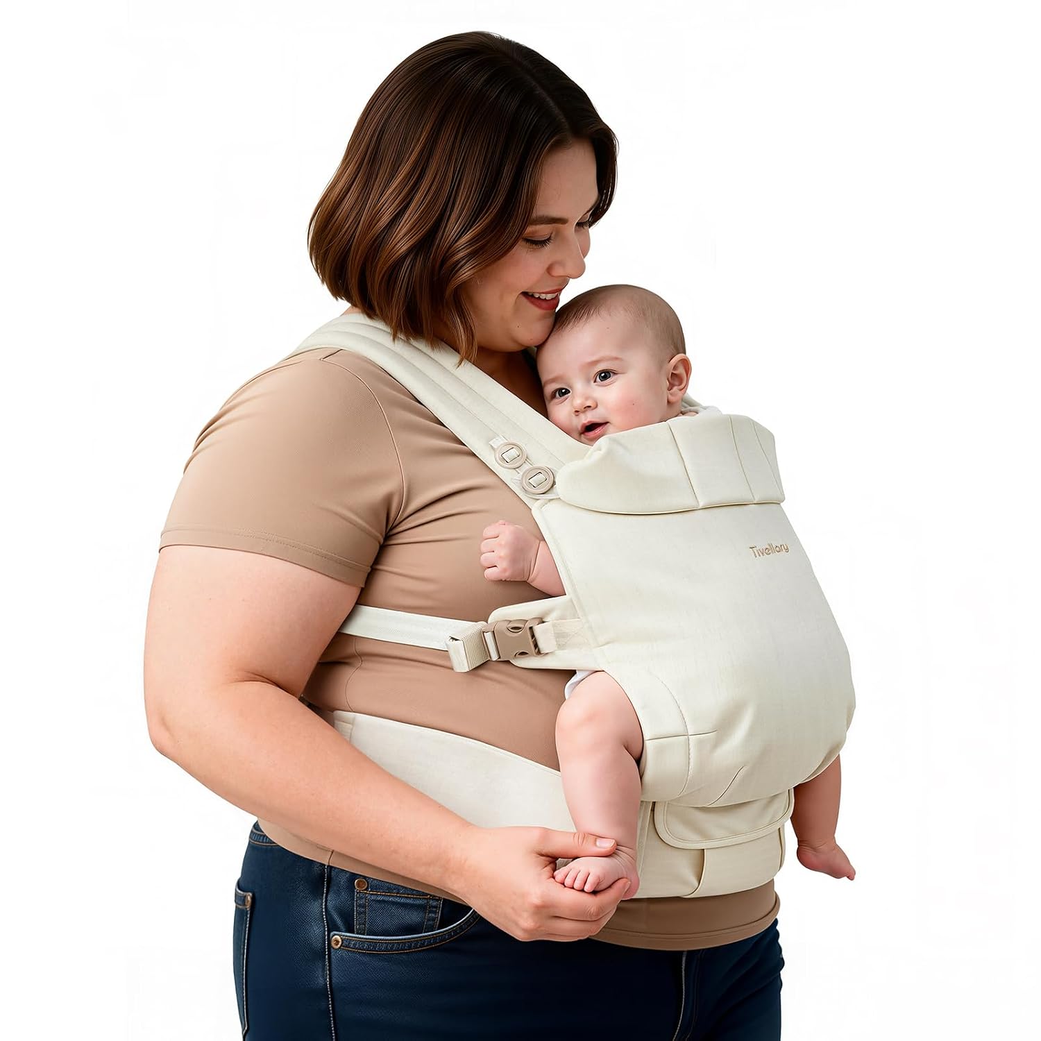 Tivellary Plus-Size Baby Carrier with Lumbar Support | Extended Shoulder & Waist Straps, Fits Waist Up to 68″, Linen-Touch, Ergonomic M Position, Newborn to Toddler (7–44 lbs)