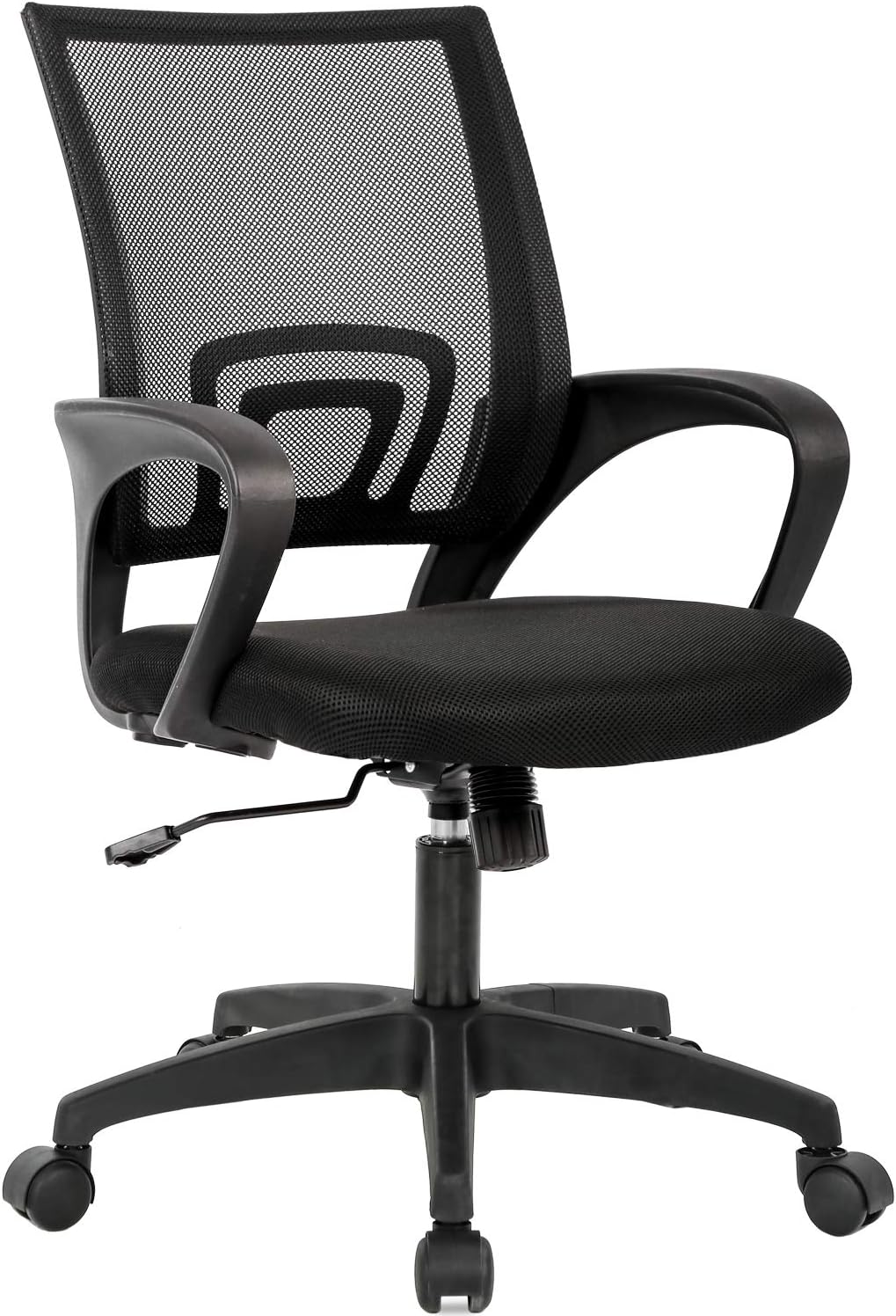 BestOffice Ergonomic Office Chair | Mid-Back Swivel Desk Chair | Black | with Lumbar Support, Adjustable Height & Breathable Backrest | Sponge Seat & Rolling Wheels | for Home, Office | Pack of 1
