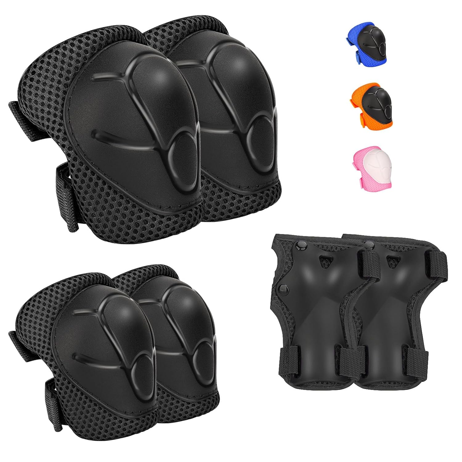 Kids Protective Gear Set – Knee Pads Elbow Pads with Wrist Guards for Ages 3-12 | 3-in-1 Safety Protective Gear for Skating, Cycling, Biking, Roller Skates, Scooters (Black, ‎S(3-7Years))
