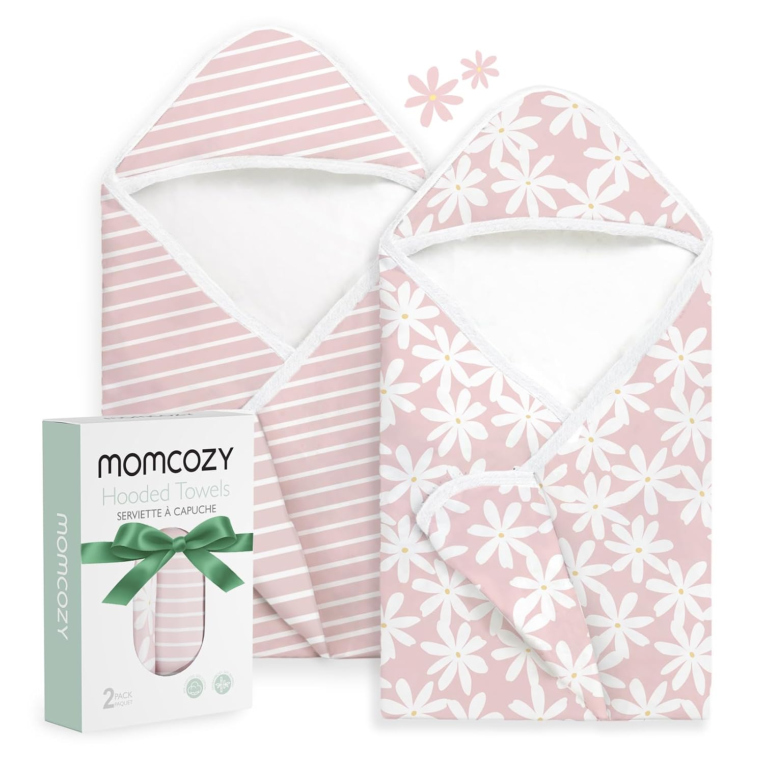 Momcozy Baby Towels, Soft Absorbent Bath Towel for Newborn&Toddler,Flower | Soft&Absorbent Bath Towel Set，Gentle on Baby’s Skin，Unisex Baby Essential