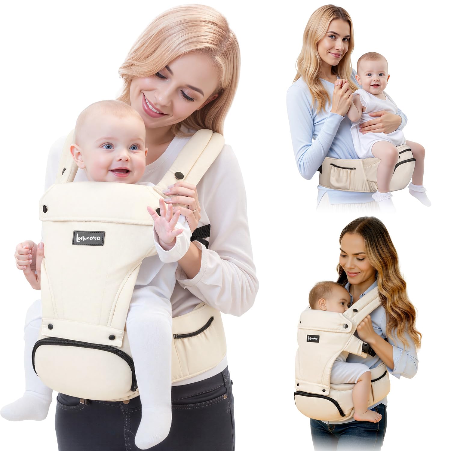 6-in-1 Baby Carrier Newborn to Toddler with Adjustable Detachable Hip Seat | for Lumbar Support, Ergonomic Infant Carrier with Pockets, Front & Back Toddler Carrier for Shopping Travel (7-44 lbs) -Khaki