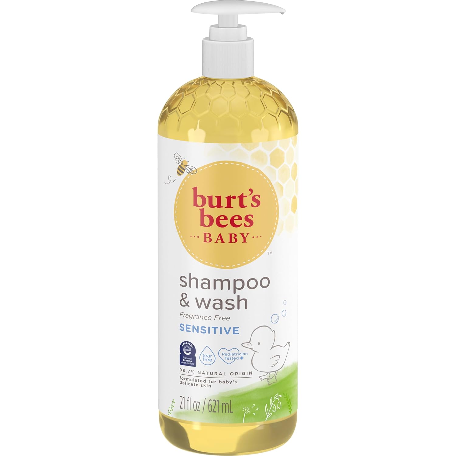 Burt’s Bees Baby Sensitive Shampoo and Wash, Fragrance Free, Tear Free, Pediatrician Tested, 98.7% Natural Origin, 21 Fluid Ounces