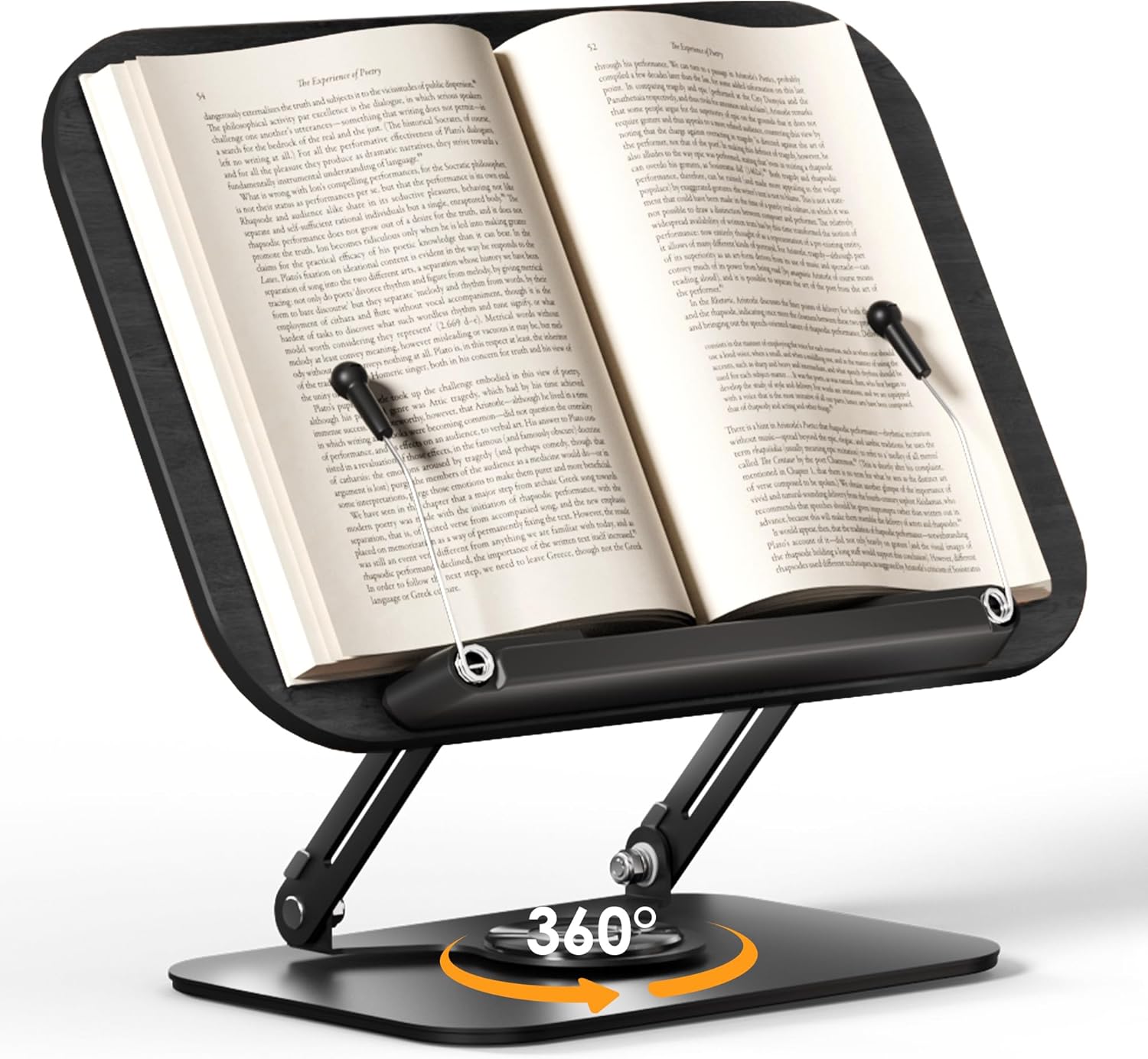 Book Stand for Reading, Adjustable Book Holder with 360° Rotating Bases, Multifunctional Display Stand for Recipe, Cookbooks, Magazines