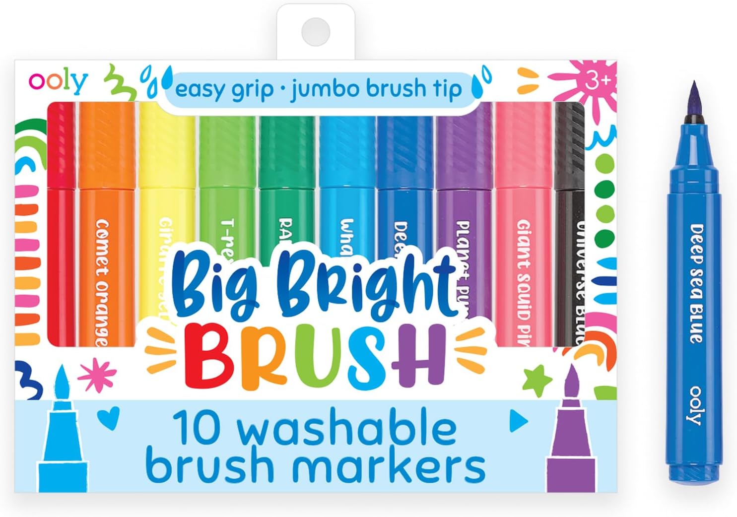 Ooly Big Bright Brush Tip Markers for Toddlers | Ages 3+, Easy-Grip Jumbo Barrel, Thick Brush Tip Markers, Washable, Perfect for Toddlers and Preschoolers