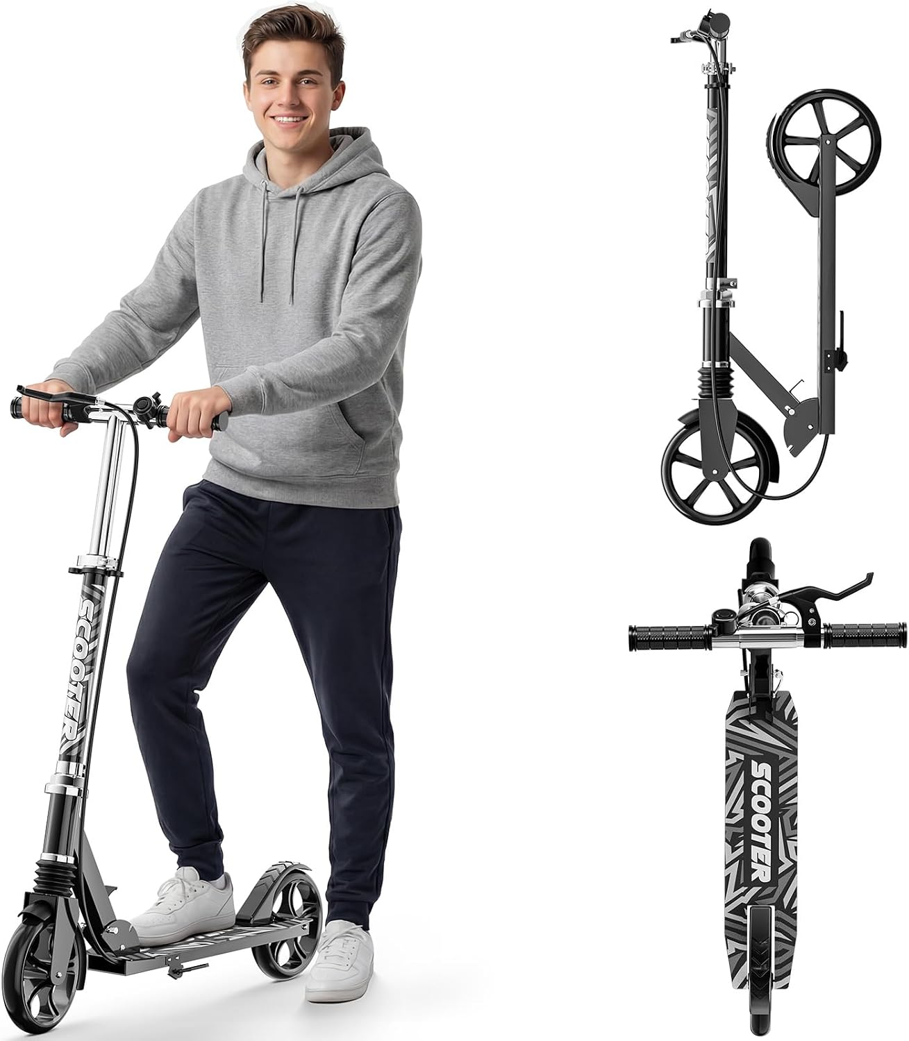 Scooters for Kids 8-12, Teens & Adults – Load 240 LBS, 8-Inch Wheels, Kick Scooter with Shock Absorption System, Hand Brake & Bell, 4 Adjustable Height Levels, Perfect for School, Commuting or Park