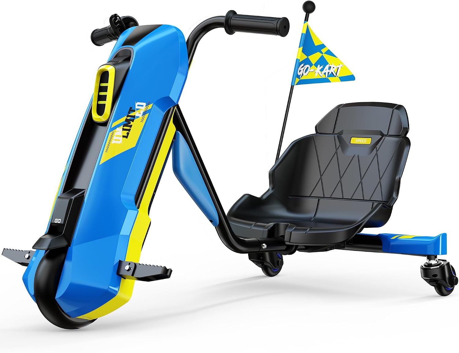 12V Electric Go Kart for Kids Age 6-12, 360° Spin Drift Cart, Blue | Max 5 MPH, Twist Grip, Stepless Speed, 3 Adjustable Seat, Music, Max 132lbs Weight Capacity