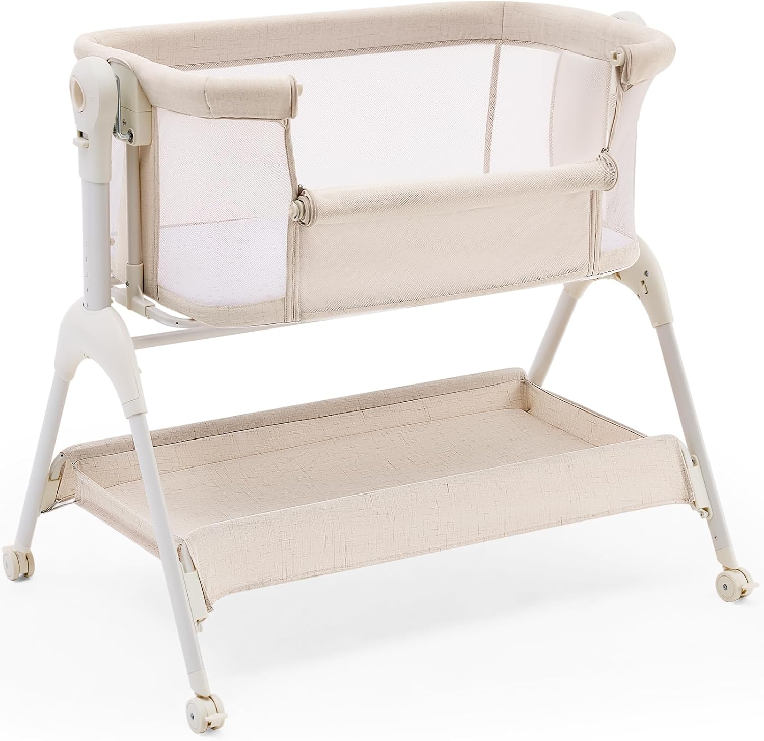 HARPPA Cuddly Sway Baby Bassinet Bedside Sleeper, 3 in 1 Rocking Bassinet | Full Mesh Sides, Premium Fiber Mattress, Cotton Quilted Cover, 5 Adjustable Heights, 360° Swivel Wheels, 3°-7° Incline Range
