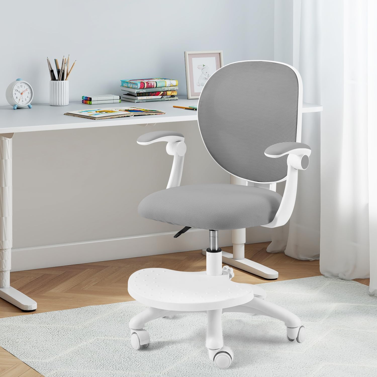 Kids Ergonomic Desk Chair for 5-13 Years | Adjustable Height,Breathable Mesh Removable,Non-Slip Footrests,Quick Assembly,CPC Certified,Gray