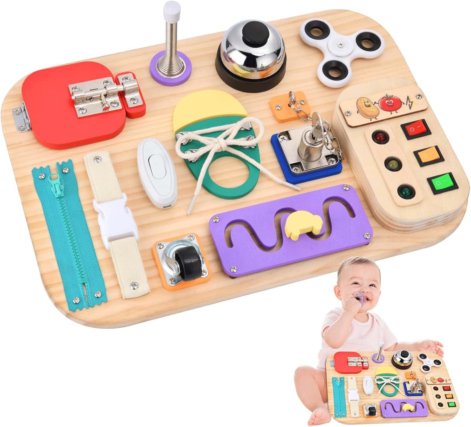 Potatomato Montessori Busy Board – Wooden Sensory Toys for Toddlers -Activity Board Toys for Fine Motor Skills – Educational Fidget Toys for Boy & Girl – Birthday Gifts for 3 4 Years