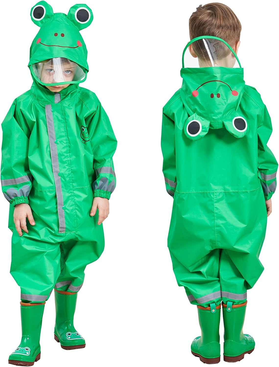 SSAWcasa Toddler Rain Suit, Kids Muddy Play Buddies One Piece Hoodie Rain Jacket Coat Poncho Gear Coverall Baby Girl Boy
