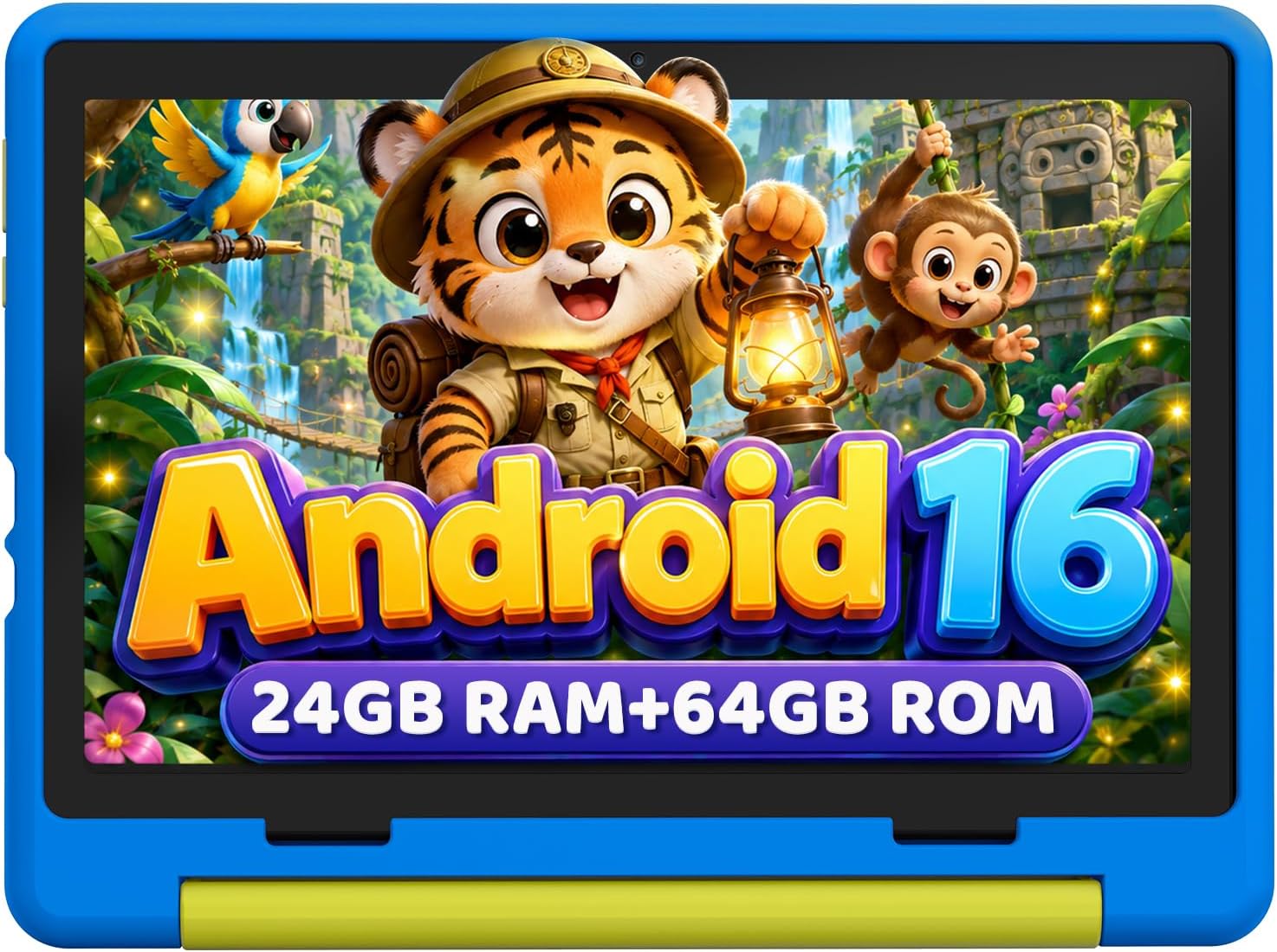 Urao Kids Tablet, Android 16 Tablet for Kids 10 inch with Case, 24GB RAM 64GB ROM 1TB TF Card Expandable for Toddler Children, Parental Control, Dual Camera, WiFi,Gift