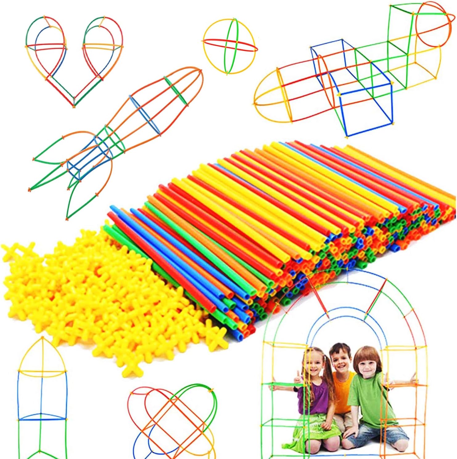 RAINBOW TOYFROG Straw Constructor Toys Stem Building Toys – 300 Pcs Connectors Toy Building Sets Kids Toys for Boys & Girls – Straw Building Set Engineering Kit – Autism Toy STEM Games