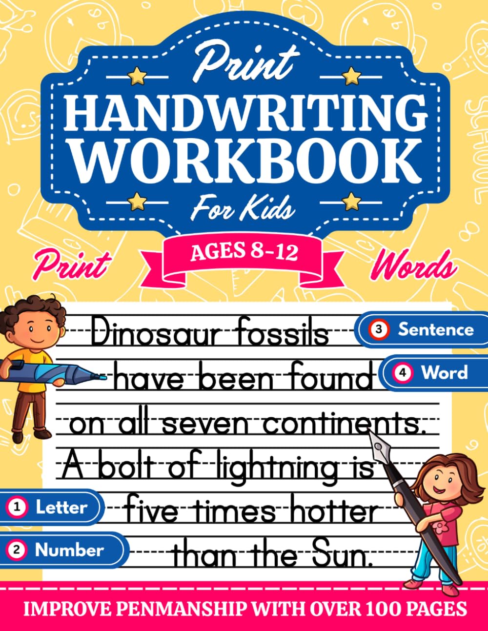 Print Handwriting Workbook For Kids Ages 8-12: Improve Your Penmanship With Tricky Questions, Funny Jokes, Fascinating Facts and Writing Prompts