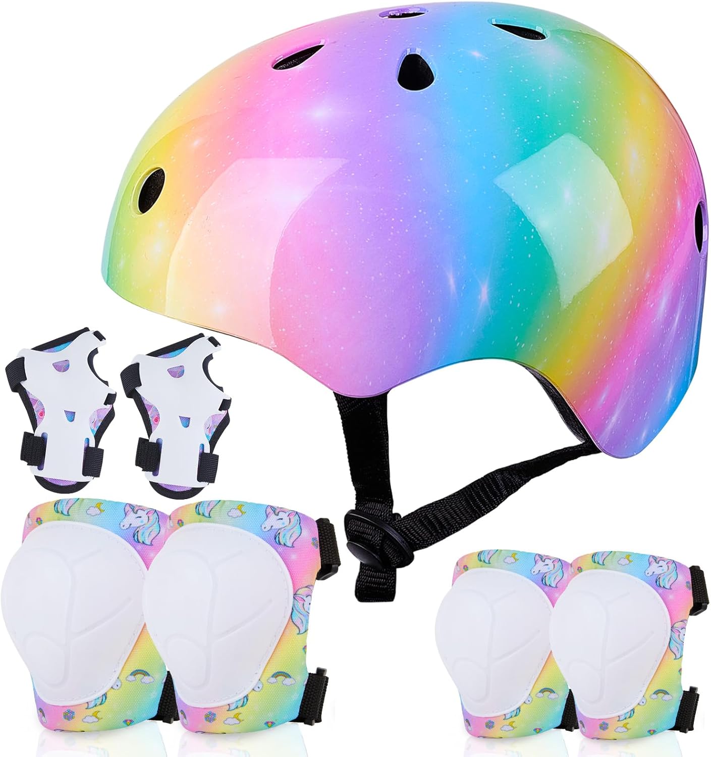 FIODAY Kids Bike Helmet Knee and Elbow Pads Wrist Guards Set | Adjustable Toddler Helmet Protective Gear Set for Girls Boys, Multi Sport Scooter Skateboard Inline Skating
