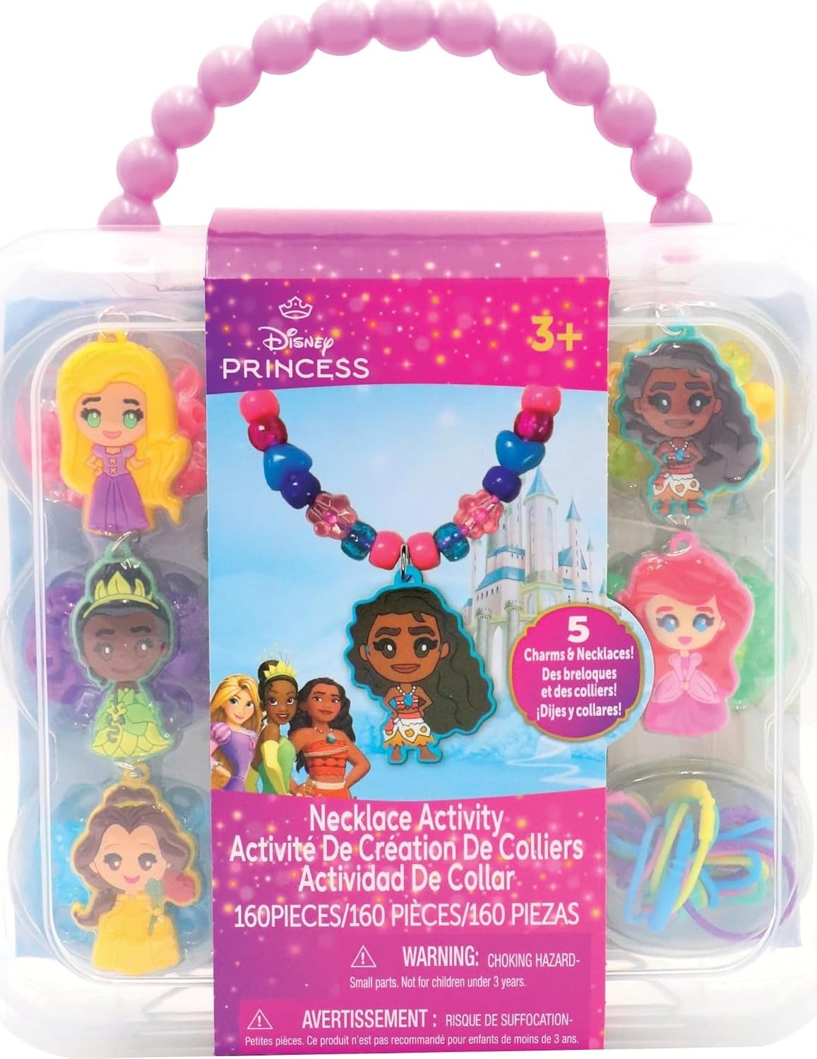 Disney Princess Necklace Activity Case – Jewelry Making Kit with Beads, Charms & Strings – Create Custom Princess Necklaces – Craft Gift for Girls Ages 3+ – Portable Storage Case Included | Craft Kit Includes Charms & Strings to Create 5 Custom Necklaces. Portable Storage for Girls Ages 3+ by Tara Toys