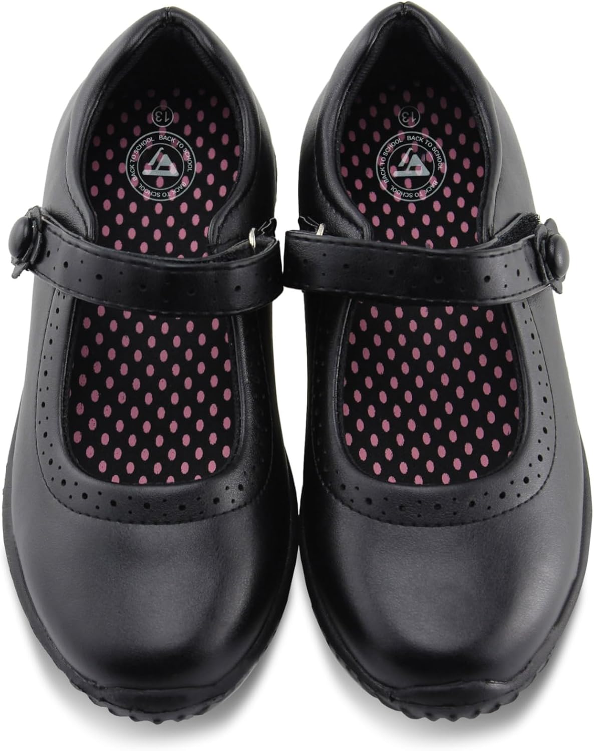 JABASIC Girl’s Mary Jane School Uniform Shoes | Lightweight, Non-marking Sole, Hook & Loop Strap, Soft Insole, All Day Comfort, Daily School Wear, Roomy Toe, Little/Big Girl