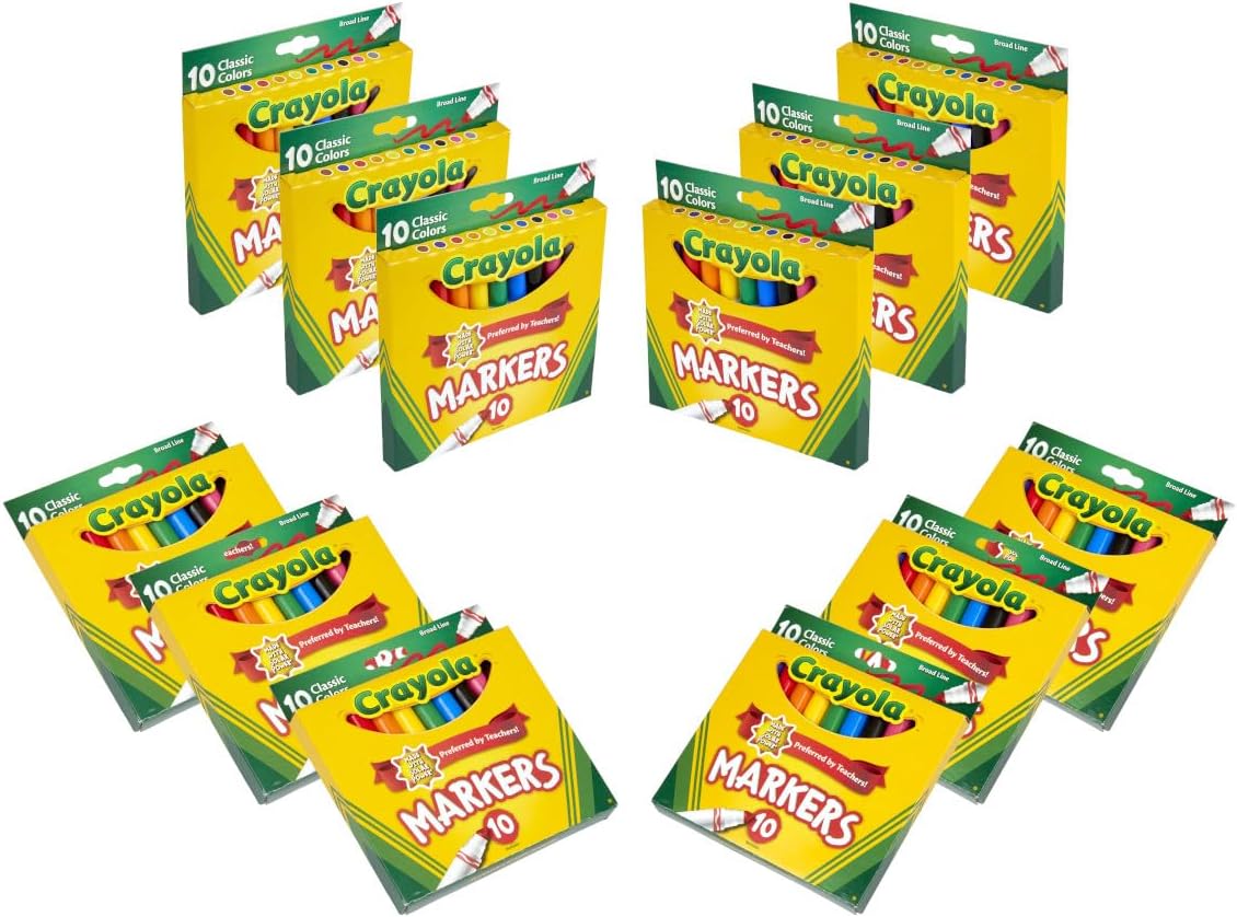 Crayola Broad Line Markers (12pk), Assorted Bulk Markers for Kids, Arts & Crafts Supplies for Coloring Books, Construction Paper, Ages 3+ | Crayola Broad Line Markers, Teacher Classroom Must Haves, School Supplies for Kids, Ages 3+