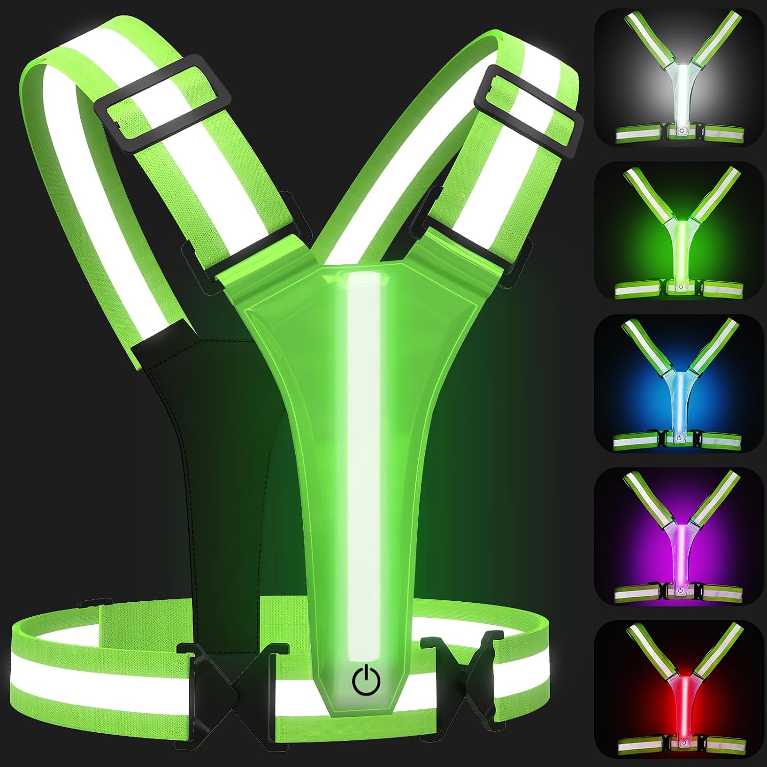 LED Reflective Vest Running Gear, 5 Colors Lights Up Running Vest for Night Walking Cycling Jogging, Adjustable Size for Men Women, Rechargeable and High Visible