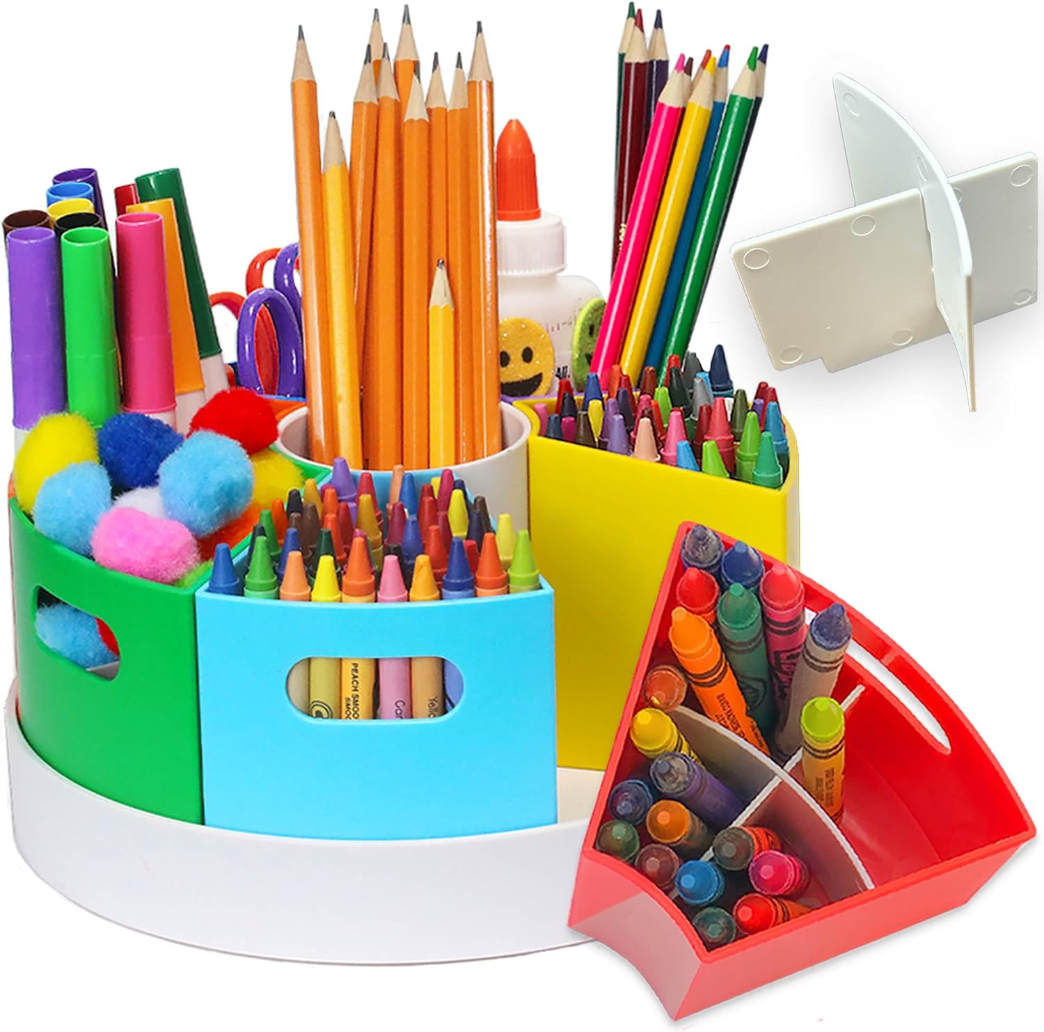 8.6″ Desk Art Supply Organizer for Kids with Dividers – Compact Rotating Lazy Susan Art Caddy for Crayons, Markers & Pencils, Classroom Storage for Teachers Students Homeschool