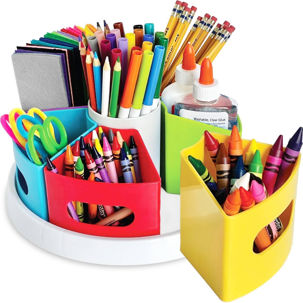 Hapinest Rotating Art Supply Organizer – Crayon, Marker & Pencil Storage Solution for School Teachers & Classroom Crafts – Rotating Desk Organizer Caddy