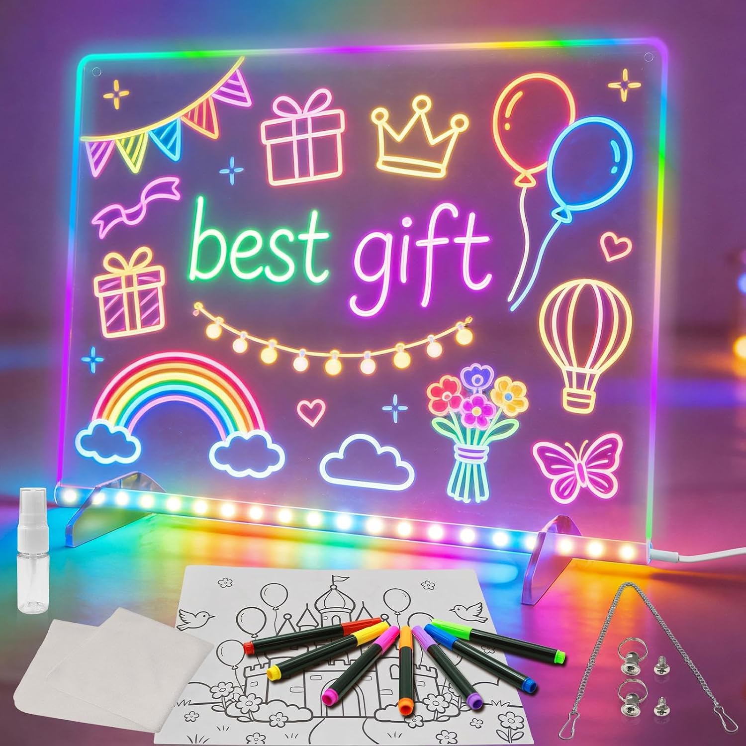 Led Note Board with Colors,16”Drawing Tablet,6 Modes & 8 Colors Light Up Drawing Board,Kids Toy with 13 Light Effects,Birthday Holiday Day Gifts for Girls & Boys Age 3+（White）
