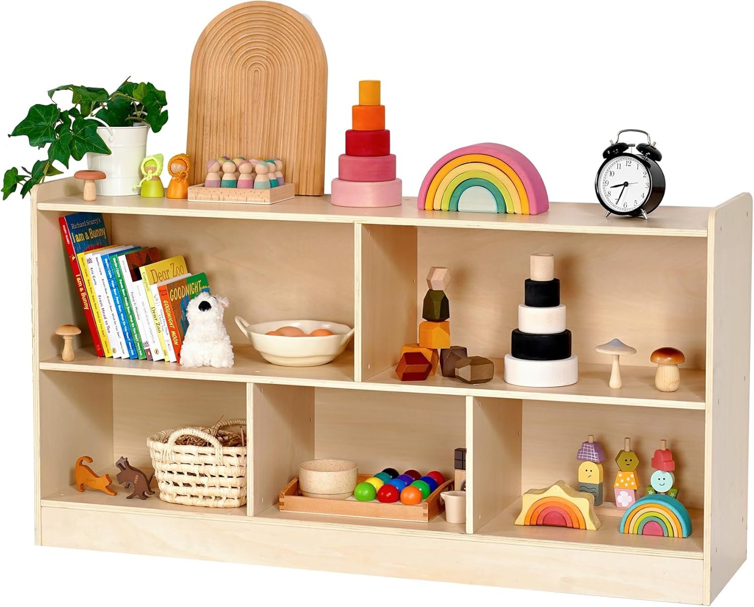Montessori Book and Toy Shelf for Kids, 5-Section Organizer, Birch Plywood | Open Shelving with Customizable 5-Section Layout for Kids Room, Playroom, Classroom, Books, and Toys