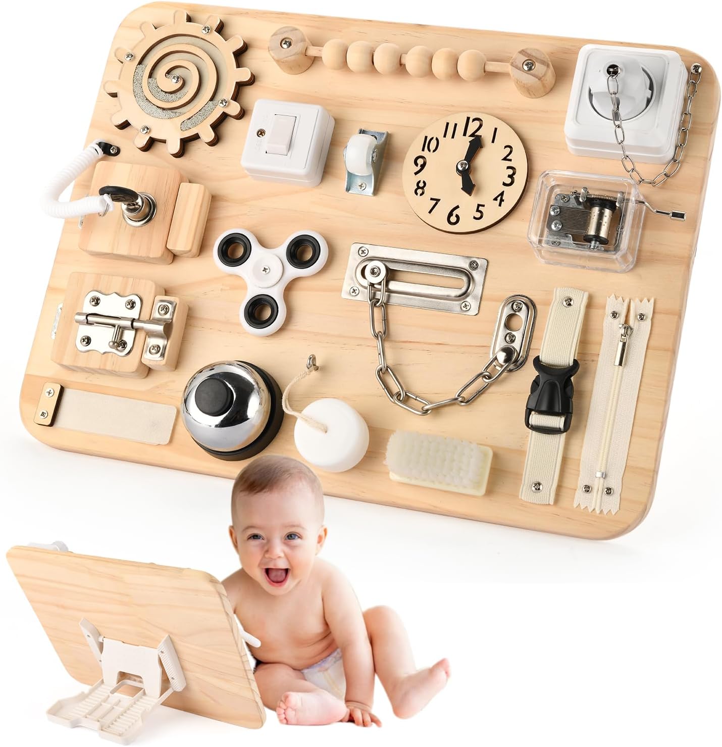 Potatomato Large Wooden Busy Board for Toddlers, Montessori Sensory Toy | 18-in-1 Activity Board,Fidget Toys for Boys &Girls Fine Motor Skills,Birtday Gift