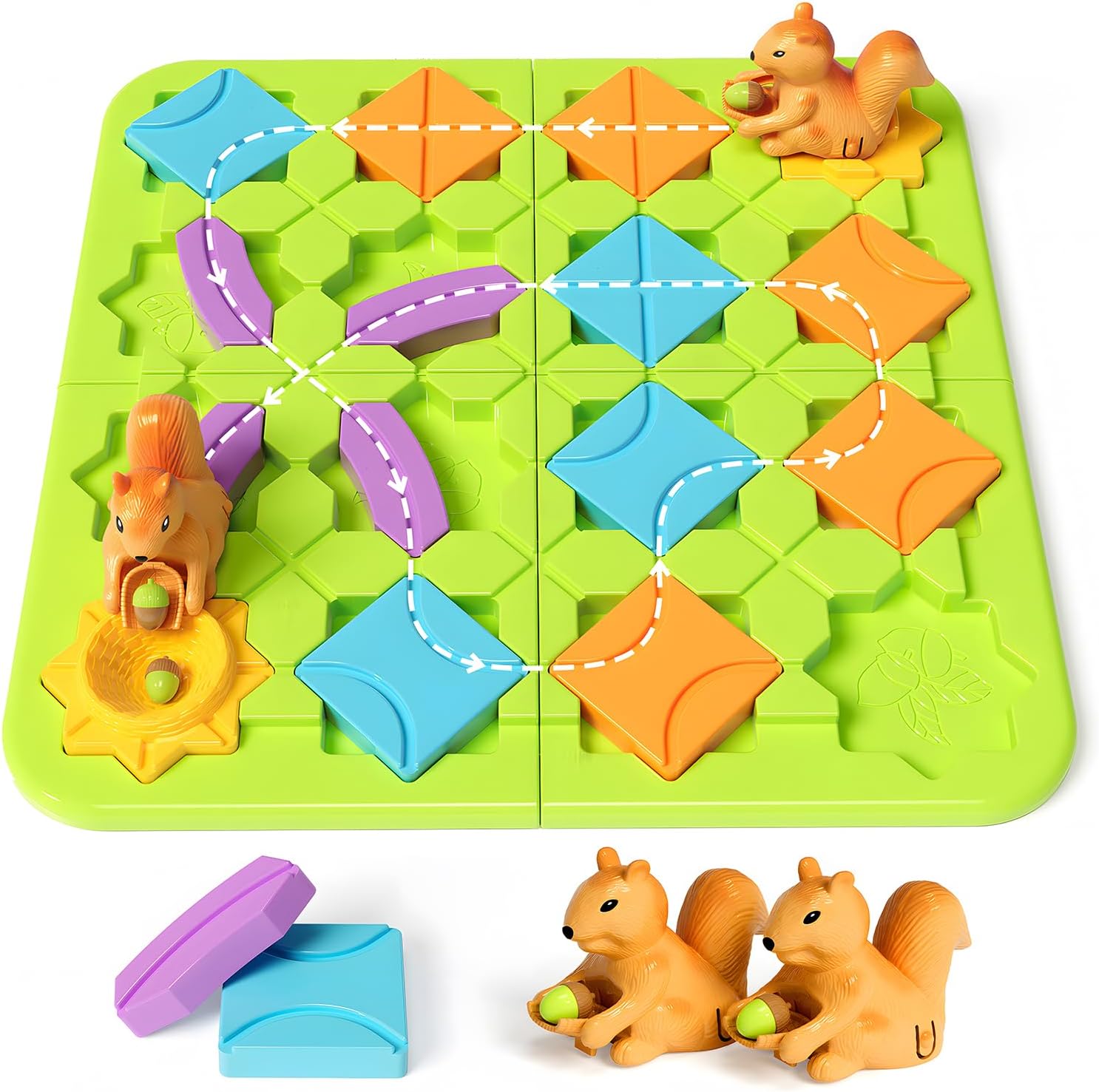 burgkidz Road Builder STEM Toys: 118 Challenges Board Games & Maze Puzzles | Squirrel Logic Track Building Blocks for Kids Ages 4 8 Montessori Educational Brain Teaser Birthday Gifts for Boys Girls