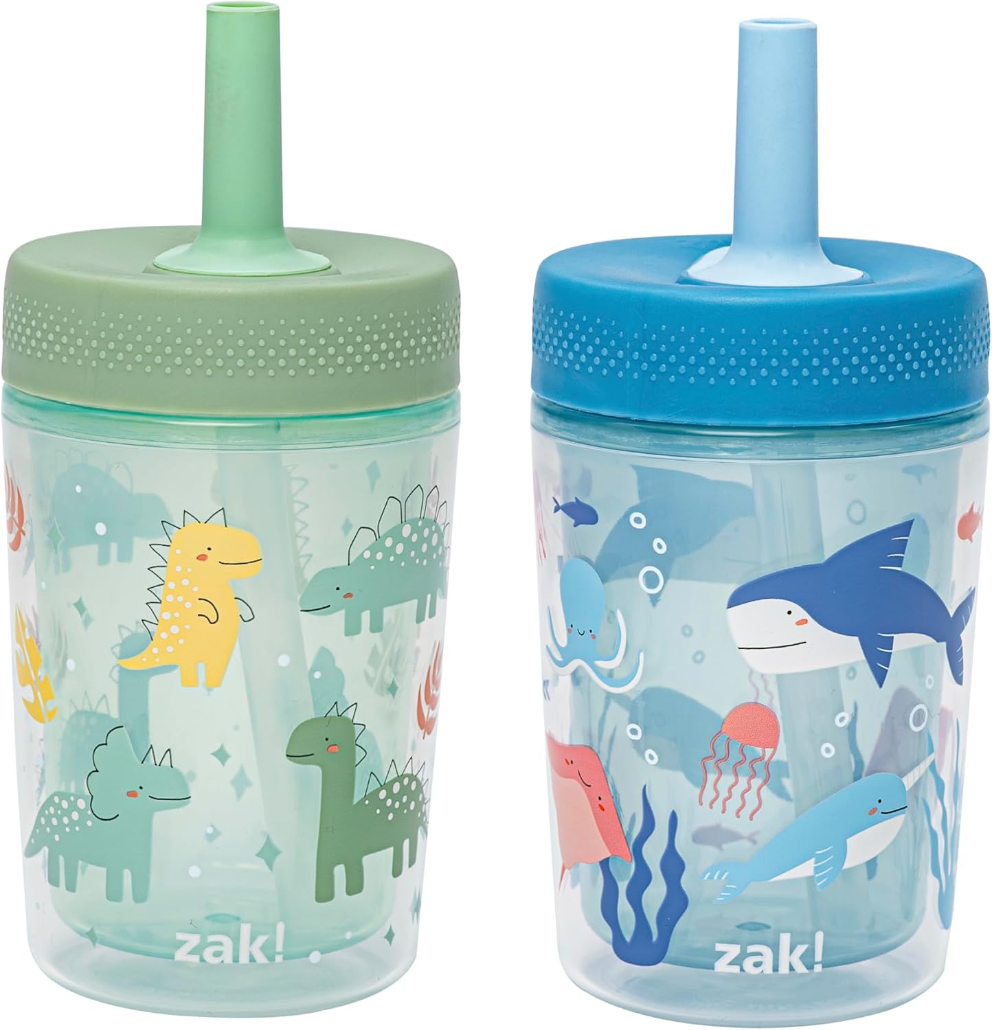 Zak Designs Dino and Bubble Bay Capri 9oz Leak-Proof Toddler Cups, 2-Pack | BPA Free, Double Wall Plastic, Sippy Cups, Cupholder Friendly, Dishwasher Safe, Easy Clean, For Preschool, Home or Daycare