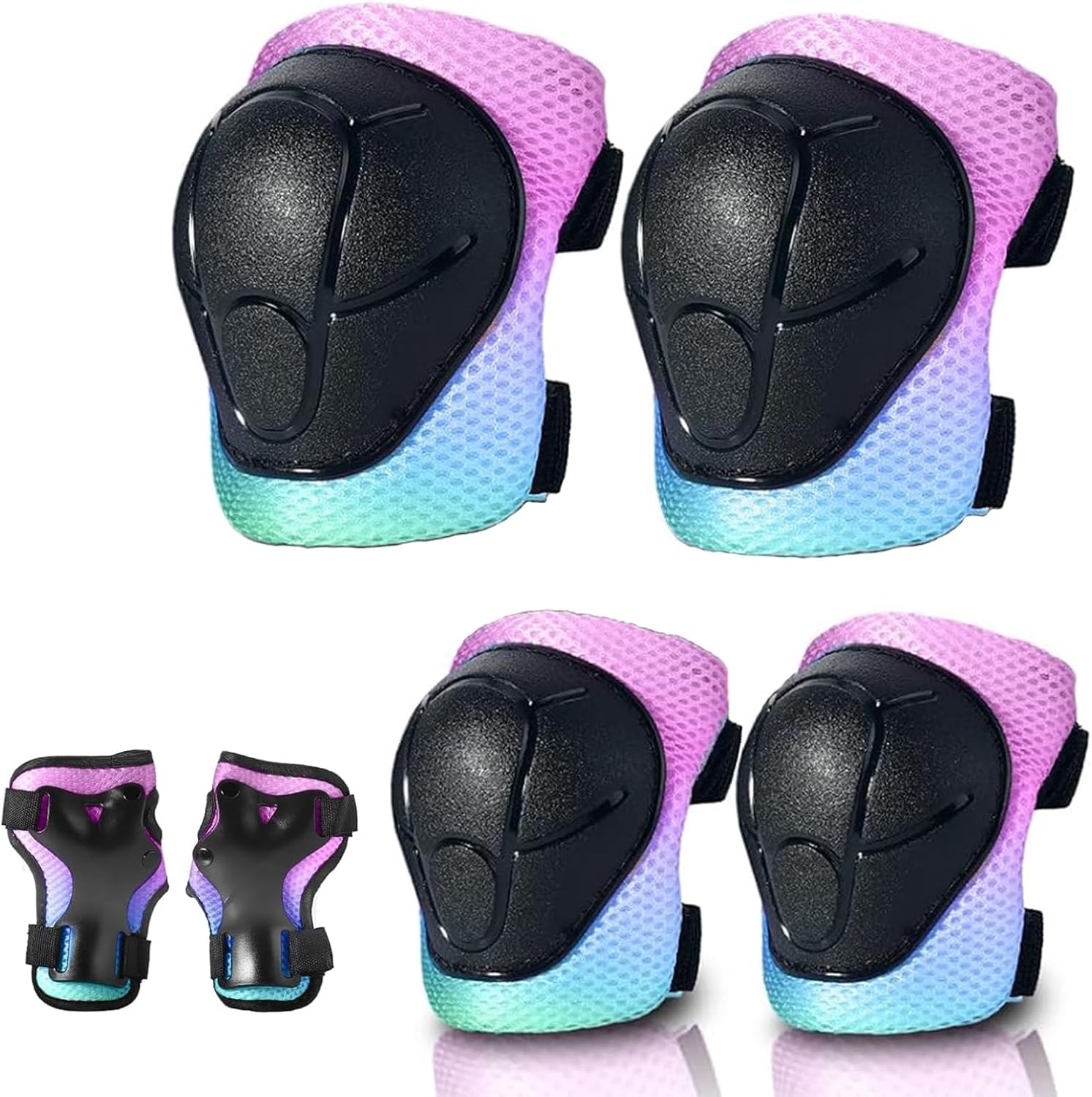 Gradient Color Kids Protective Gear Set Knee Pads for Kid 2-14 Years,W/ Adjustable Strap Kids/Youth Knee Pads Elbow Pads Wrist Guards Set for Inline Roller Skates,Cycling,BMX Bike,Skateboard,Scooter