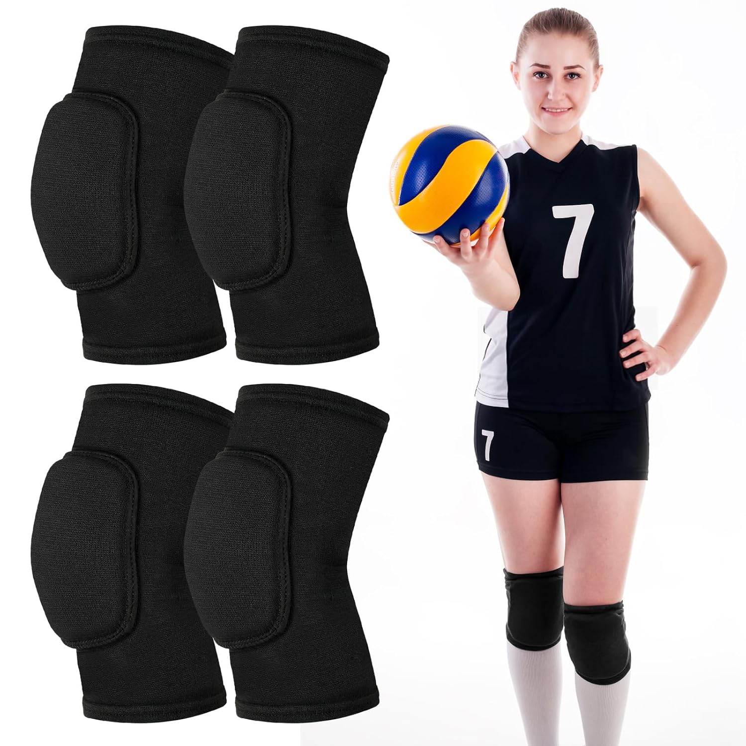 2 Pairs Volleyball Knee Pads Youth, Black Knee Pads for Girls, Women, Kids | Soft Protective Sports Knee Pads for Volleyball, Dance, Football, Yoga, Tennis, Running, Cycling & More