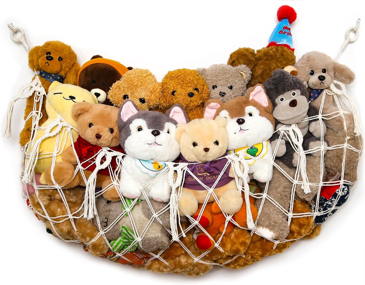 YKBU Stuffy Animal Net for Stuffed Animals Storage Hammock Macrame Stuffed Animal Toy Display Plush Toy Holder Wall Hanging Net for Stuffed Animal Display (Cream,49″ W)