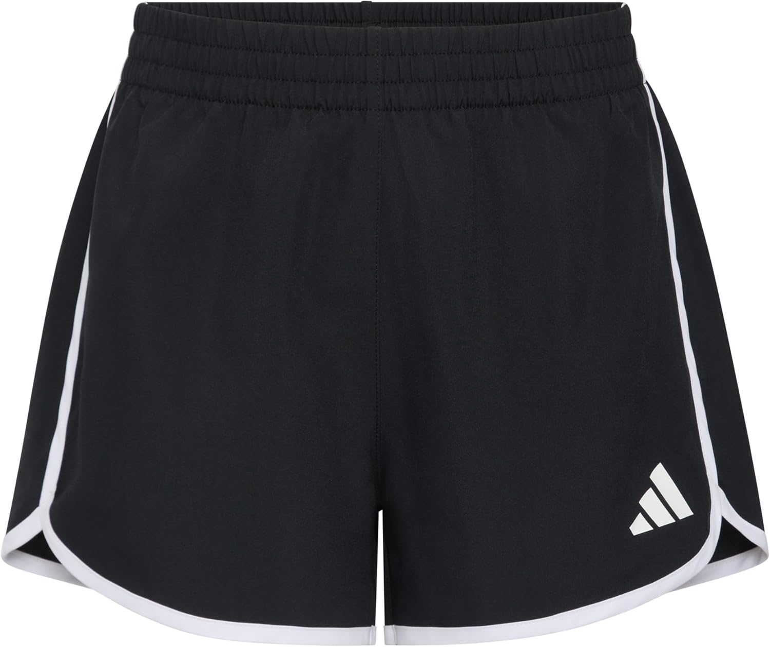 adidas Girls Elastic Waistband Woven Pacer Short | Woven Pacer Shorts, recycled materials, drawcord waist, relaxed fit, above-knee length, logo detail