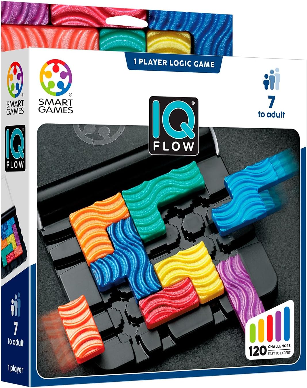 SmartGames IQ Flow – Travel Logic Sliding Puzzle Game with 120 Challenges, STEM Brain Teaser for Kids and Adults, Compact Single Player Sliding Puzzle, Ages 7+