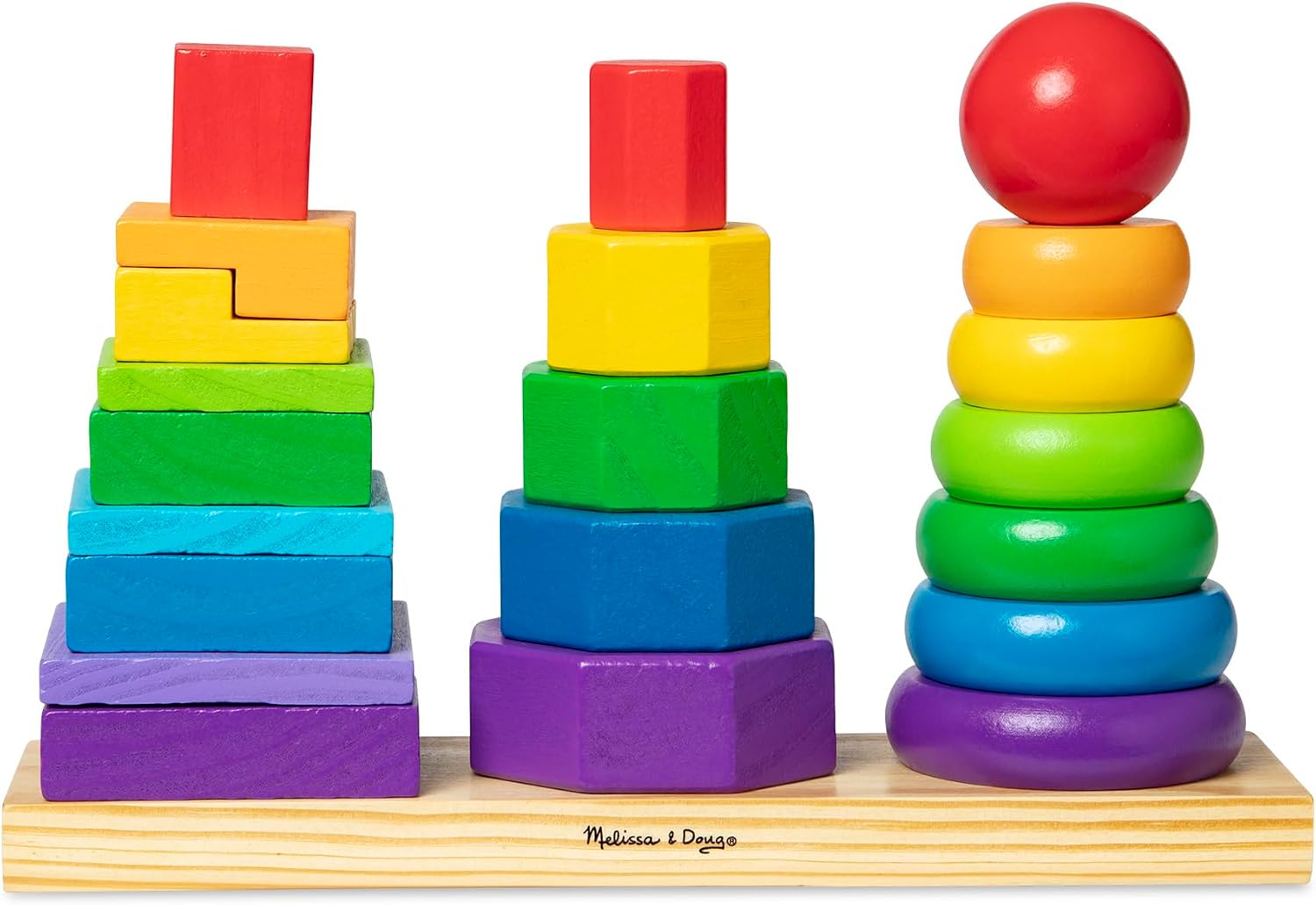 Melissa & Doug Geometric Stacker – Wooden Educational Toy,25 count(pack of 1)