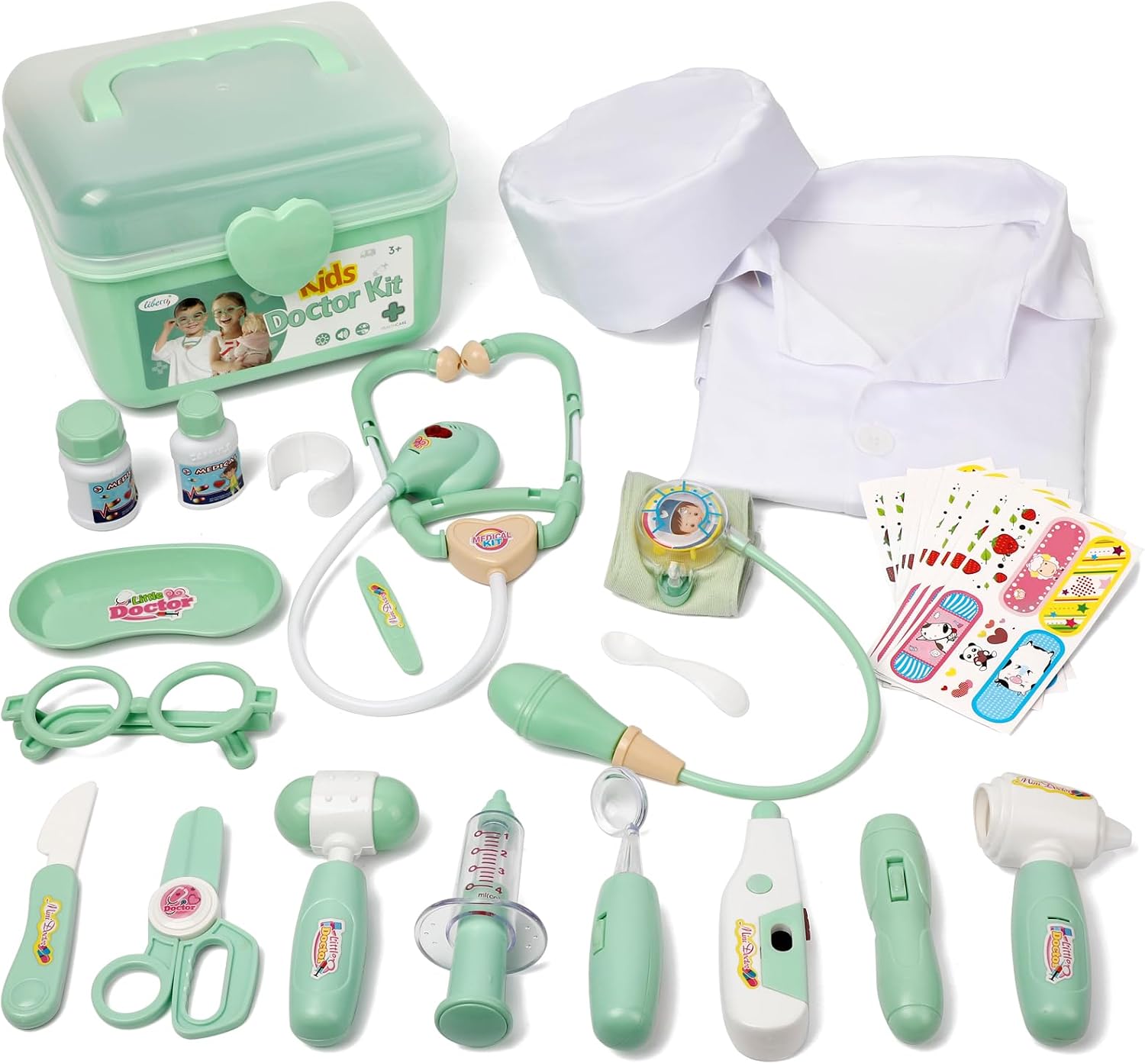 Liberry Doctor Kit Toy for Toddlers 3 4 5 Years Old, Green | Kids Pretend Play Medical Kit with Stethoscope & Costume, Light & Sound Effect, Girls Boys Educational Birthday Gift