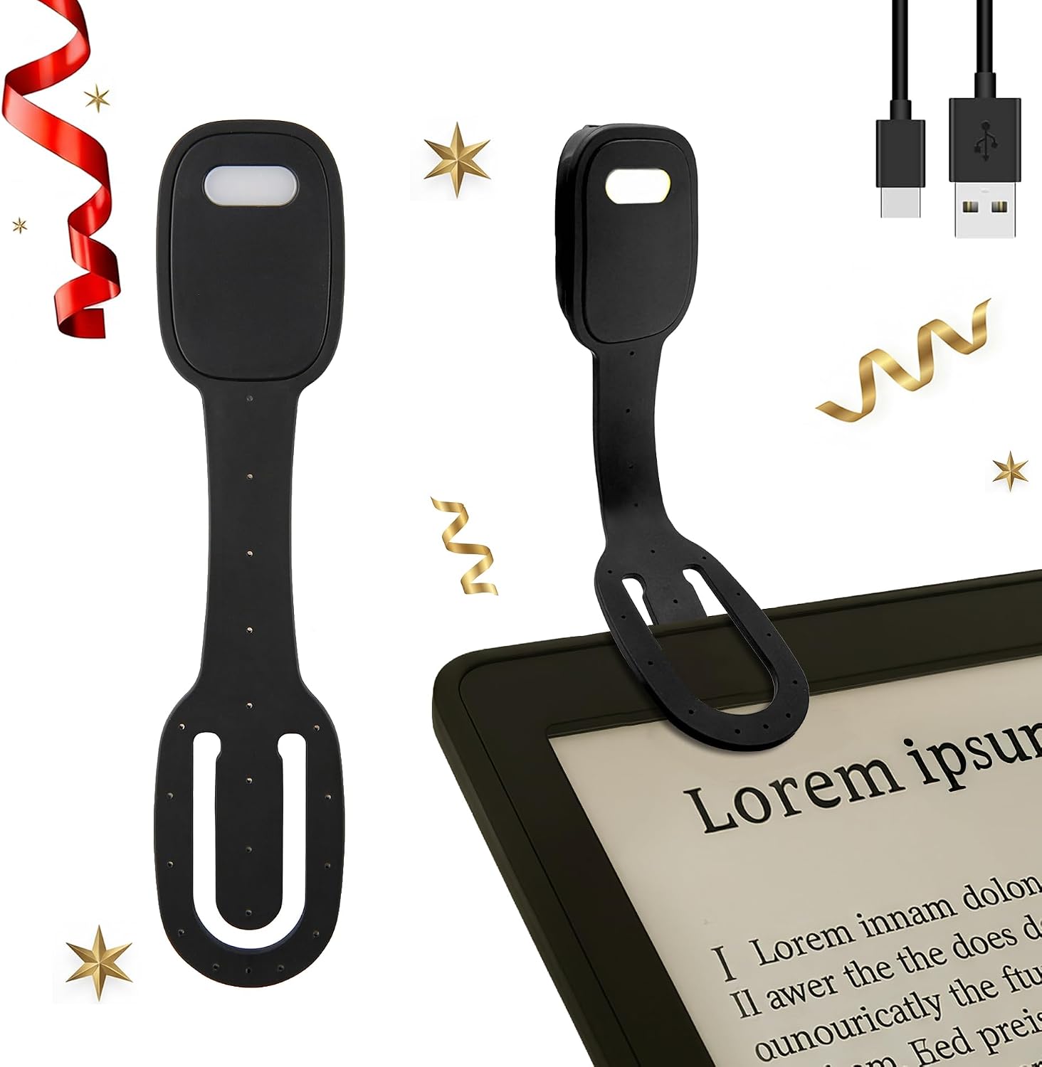 Rechargeable Kids Book Light, Bookmark Reading Light for Kids | Cute Dimmable Portable LED Book Light for Reading in Bed, Eye-Caring Bedtime Reading Lamp for Children & Travel, Black
