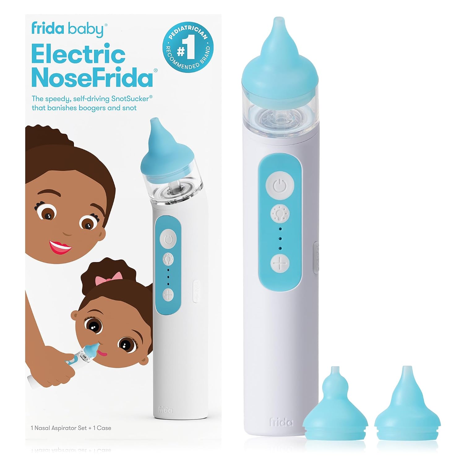 Frida Baby Electric NoseFrida Nasal Aspirator for Baby & Toddler, Essential | Nose Sucker for Congestion & Allergy Relief, Upgraded with 3 Suction Levels, 2 Silicone Tips, USB