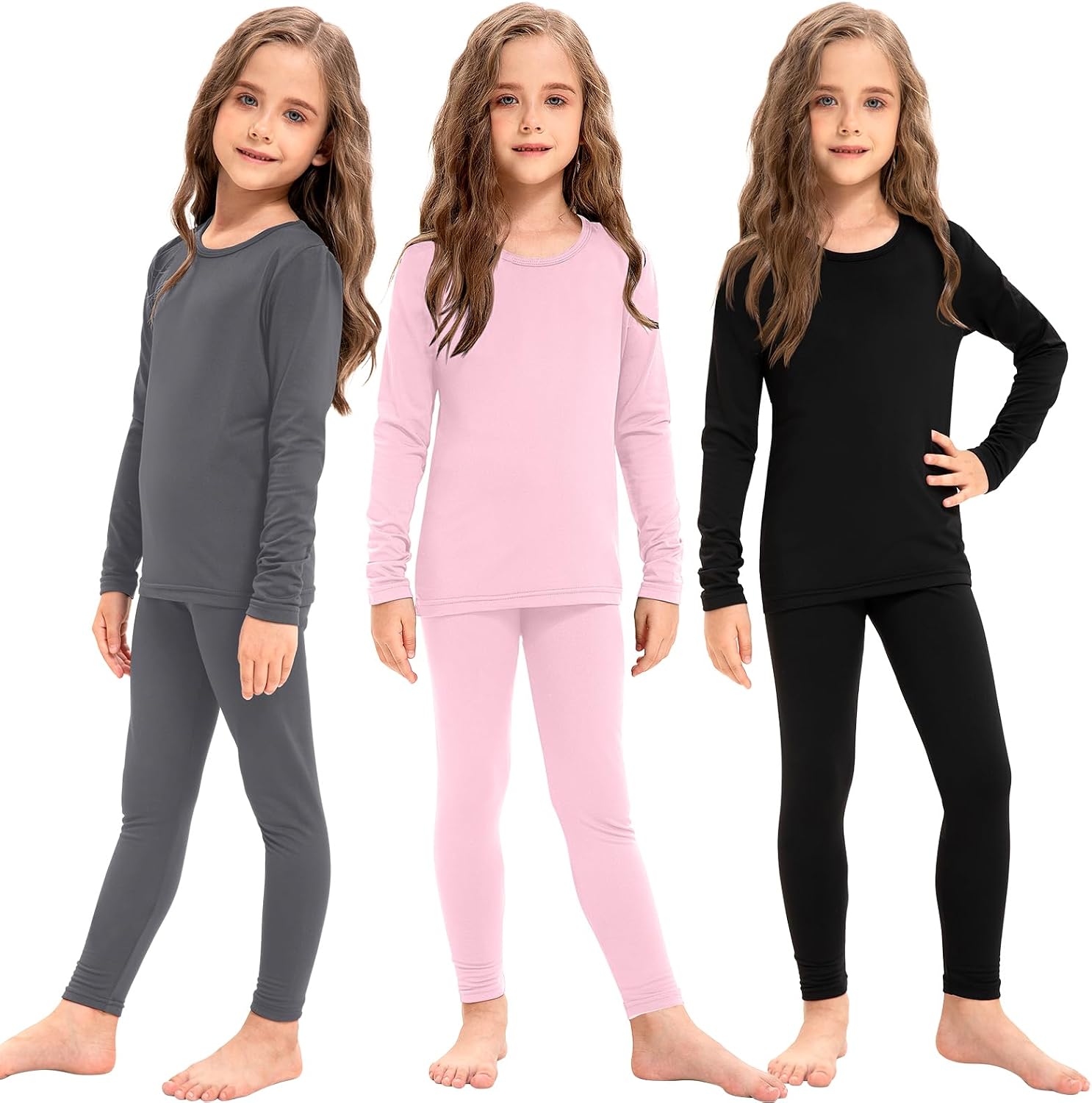 Silkfly 3 Set Thermal Underwear for Girls | Soft Winter Thermal Top and Bottom, Fleece Lined Thermals, Warm Base Layer, for Kids Girls Winter