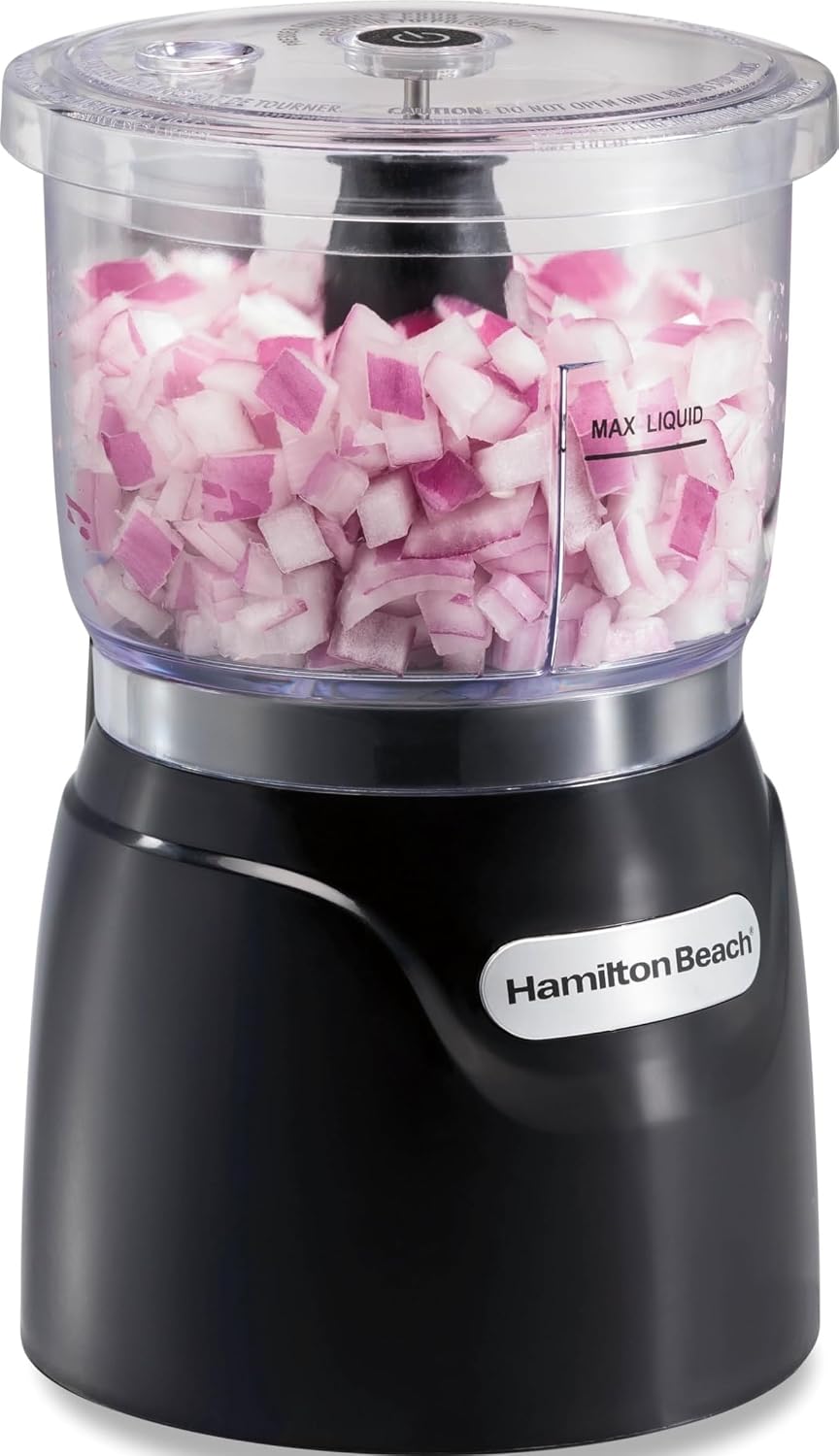Hamilton Beach 3 Cup Electric Vegetable Chopper & Mini Food Processor | Simple Stack & Press Design | 350 Watts & Stainless Steel Blades For Dicing, Mincing & Puree | Dishwasher Safe | Black