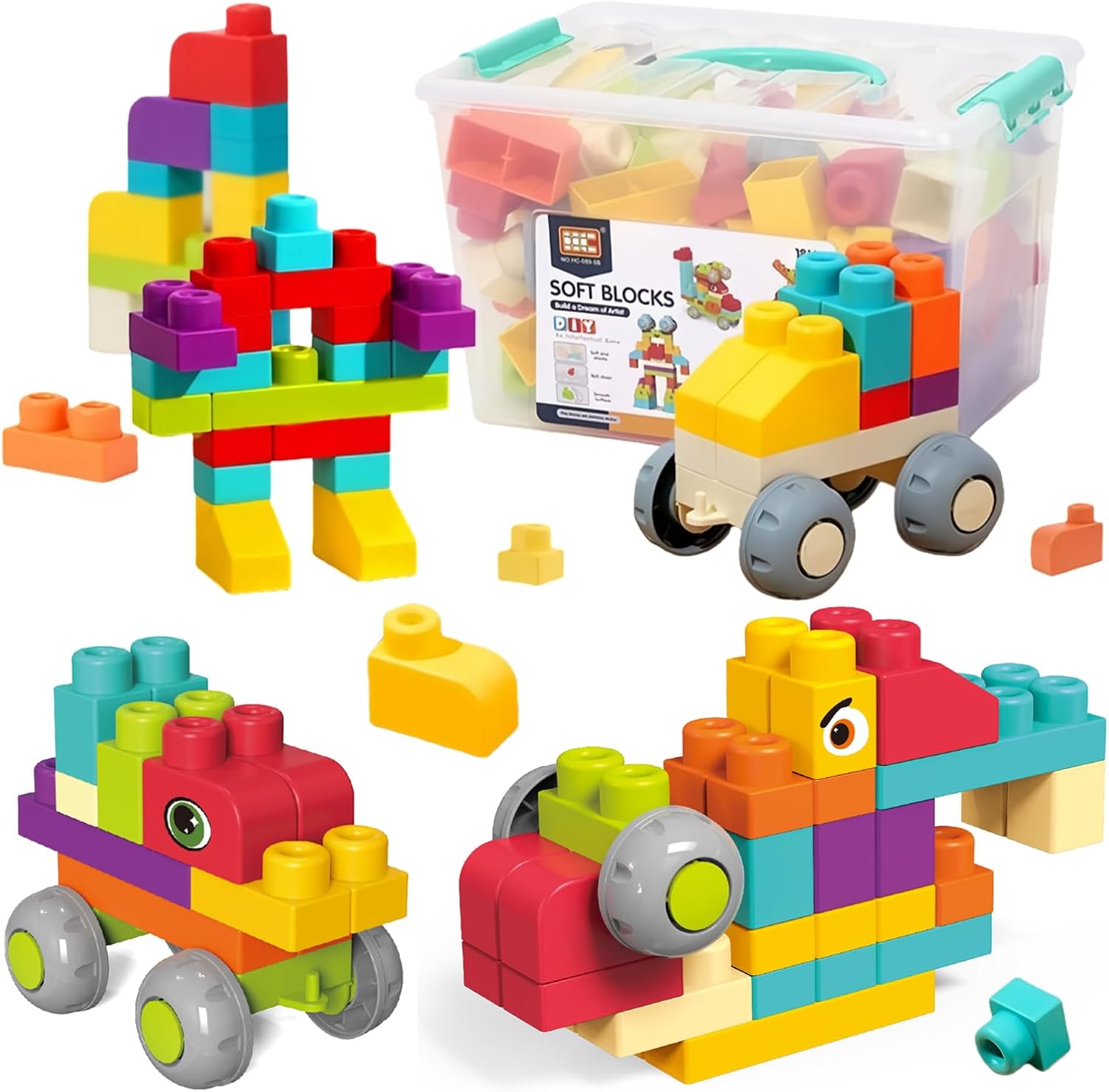 73 PCS Soft Building Blocks for Toddler 18M+, Big Stacking Blocks for Kids | with Storage Box, STEM Educational Building Toys Set, for Early Learning and Hands-On Play