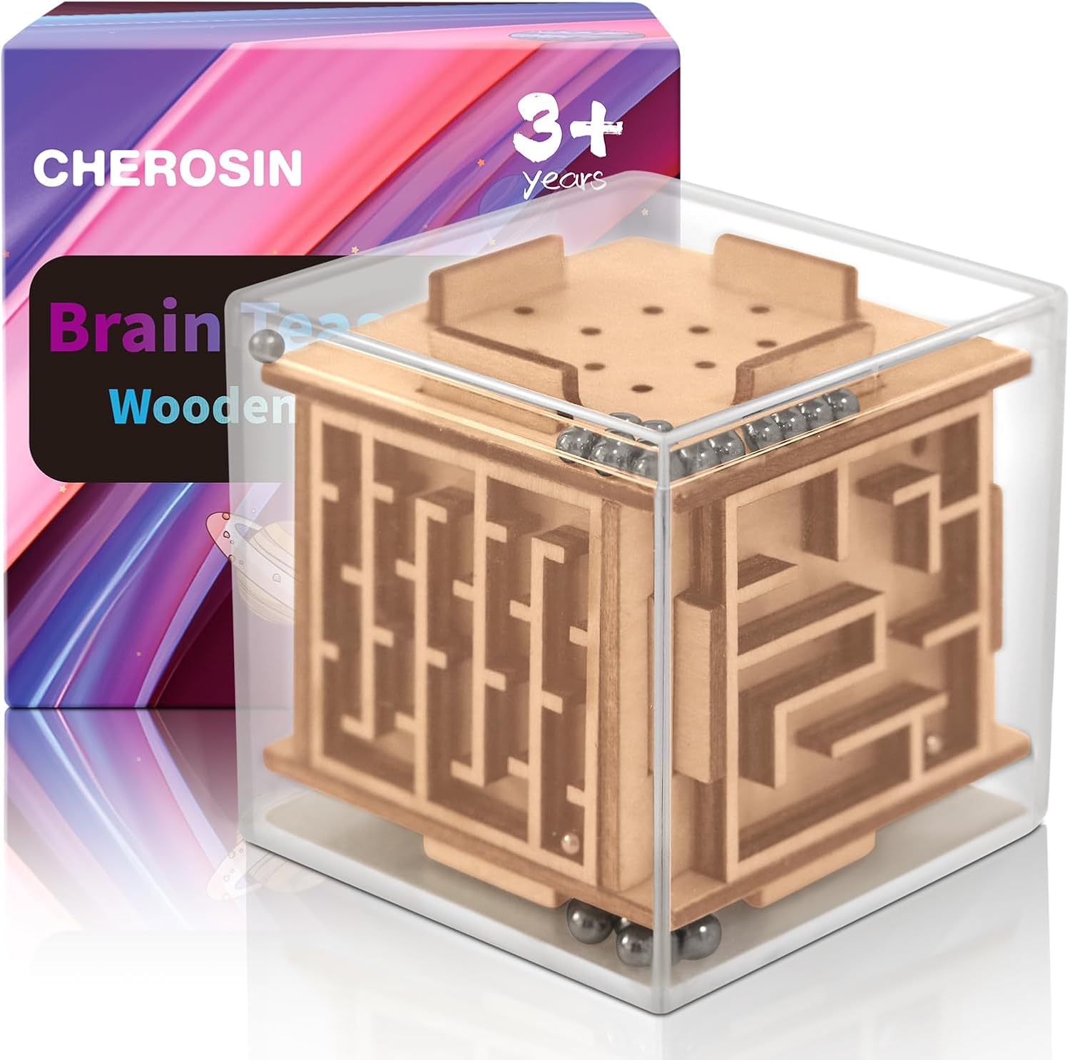 Fidget Puzzle Cube for Kids and Adults – 6-Sided Wooden Puzzle Game Fidget Toy for Anxiety Relief – Handheld Maze Cube for Travel – 3D Brain Teaser Magic Cube Fidget for Christmas Stocking Stuffers