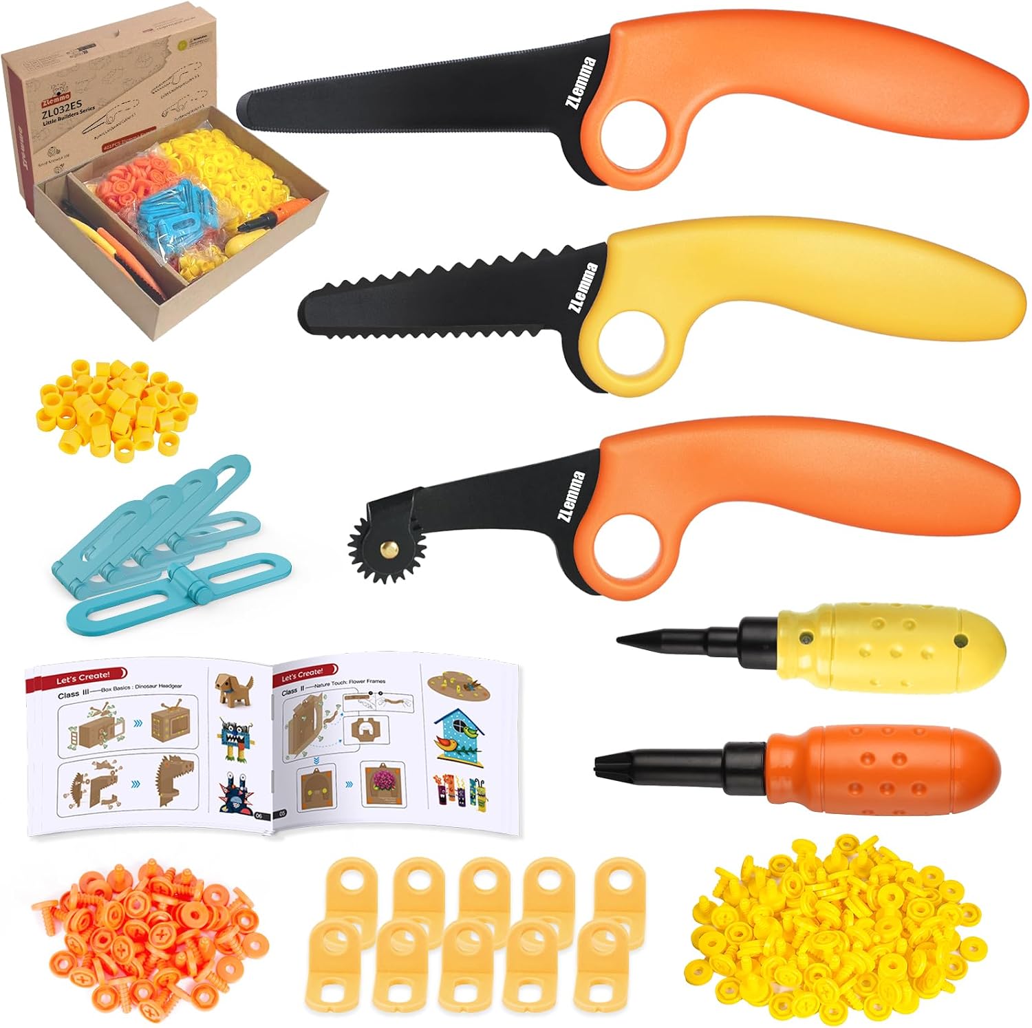 Cardboard Construction Kit – 401 PCS Kids Building Set with Safe Serrated Cutter, Crease Roller, Screws & Nuts, STEM Upcycled Tool for DIY Cardboard Projects, Engineering & Creativity