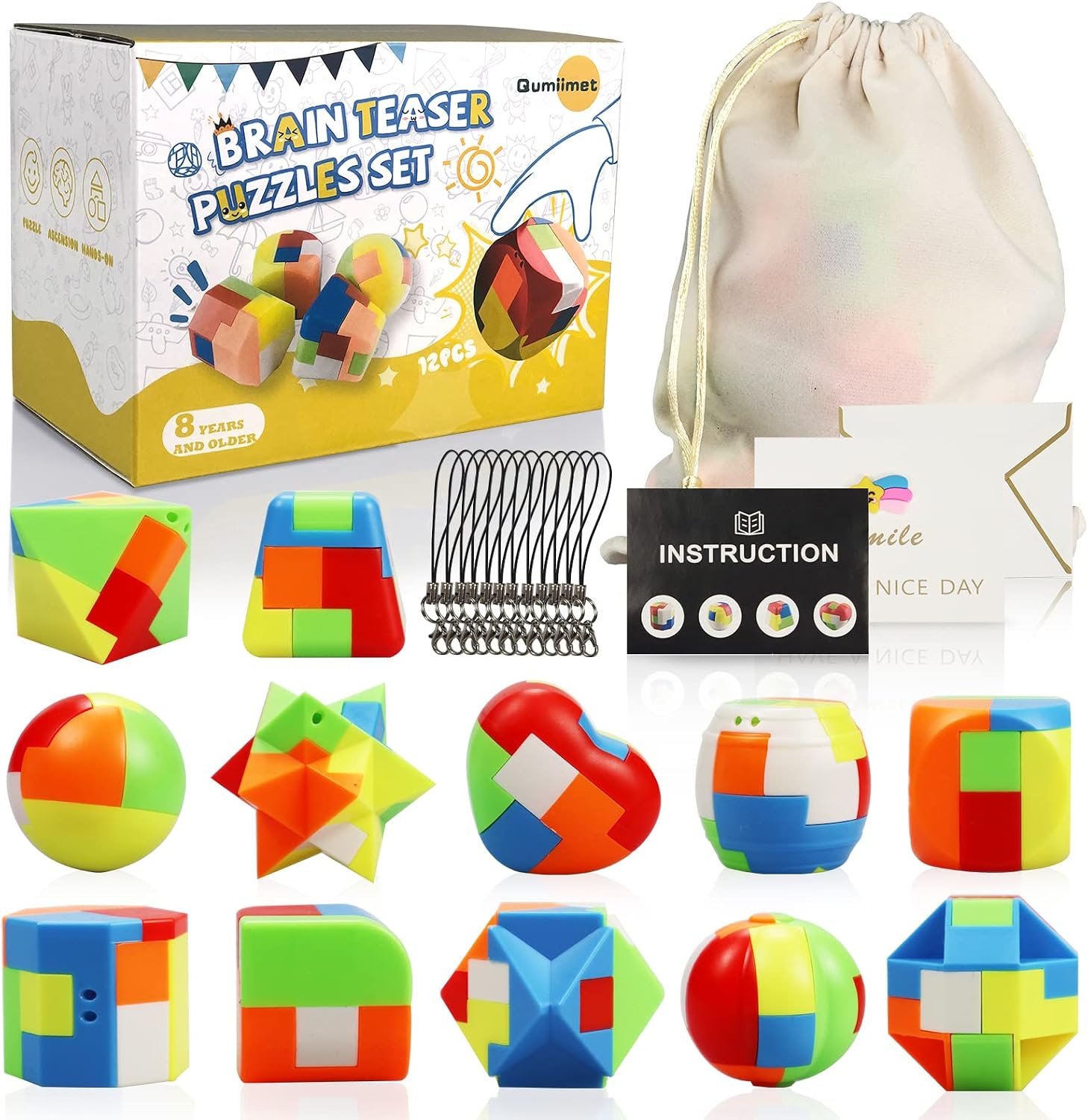 Brain Teaser Puzzles for Kids Teens and Adults 12Pcs,Mind Game Puzzle Set, 3D Plastic Unlock Interlock Toy, Desk Toys for Office for Adults,Suitable for IQ,Logic Test, Fidgeting and Pastime